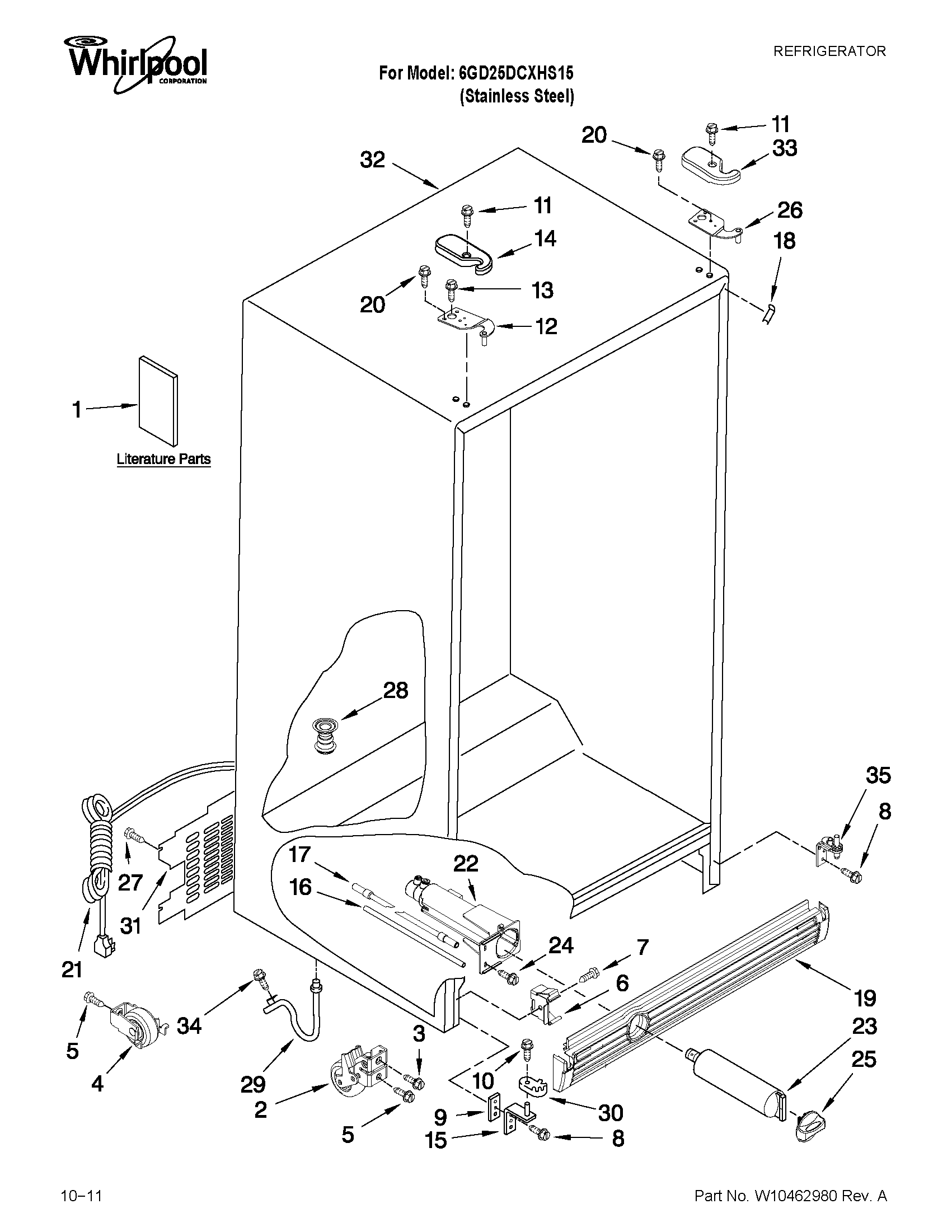 Whirlpool 6GD25DCXHS15 cabinet parts diagram