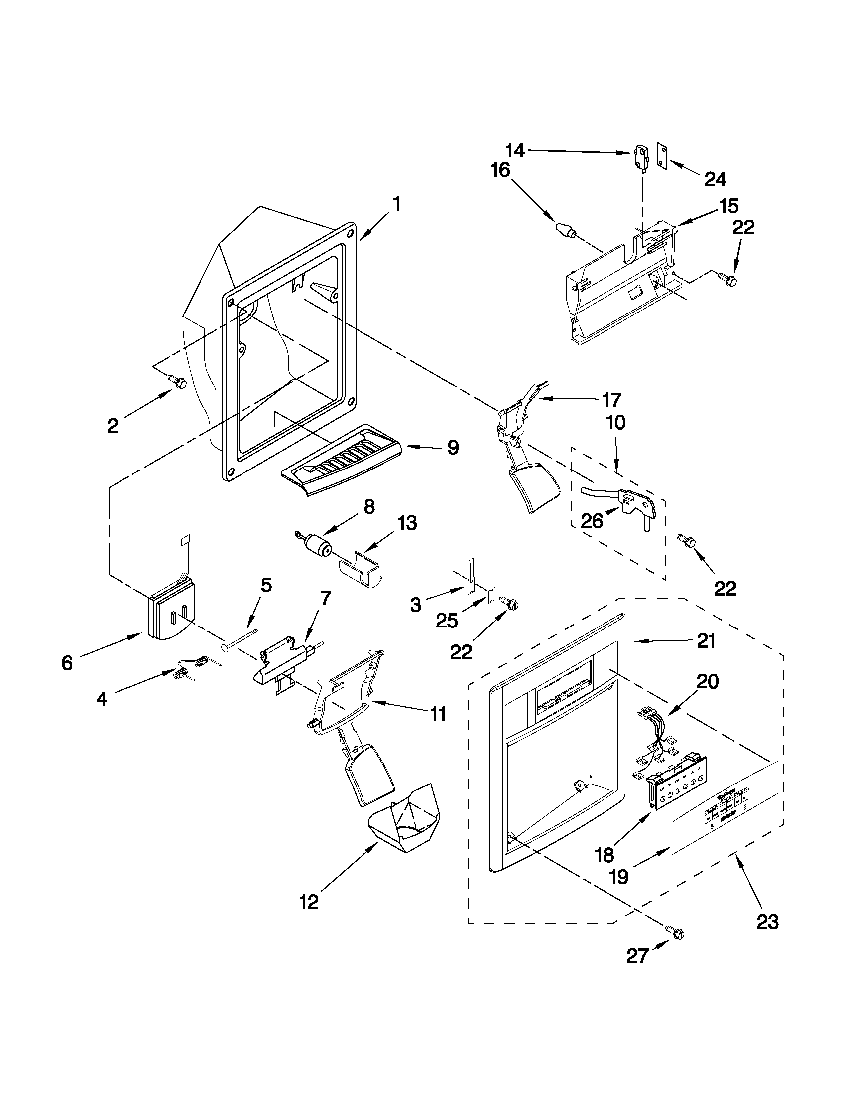 Whirlpool 6GD25DCXHS15 dispenser front parts diagram