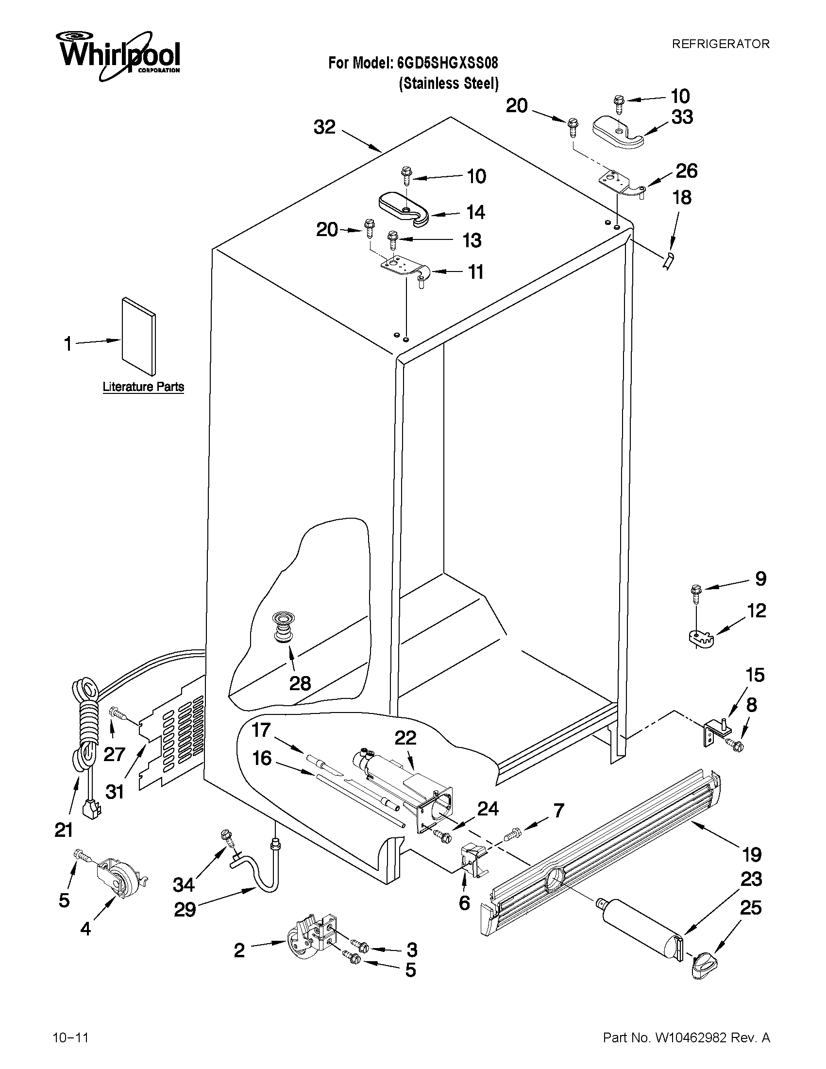 Whirlpool 6GD5SHGXSS08 cabinet parts diagram