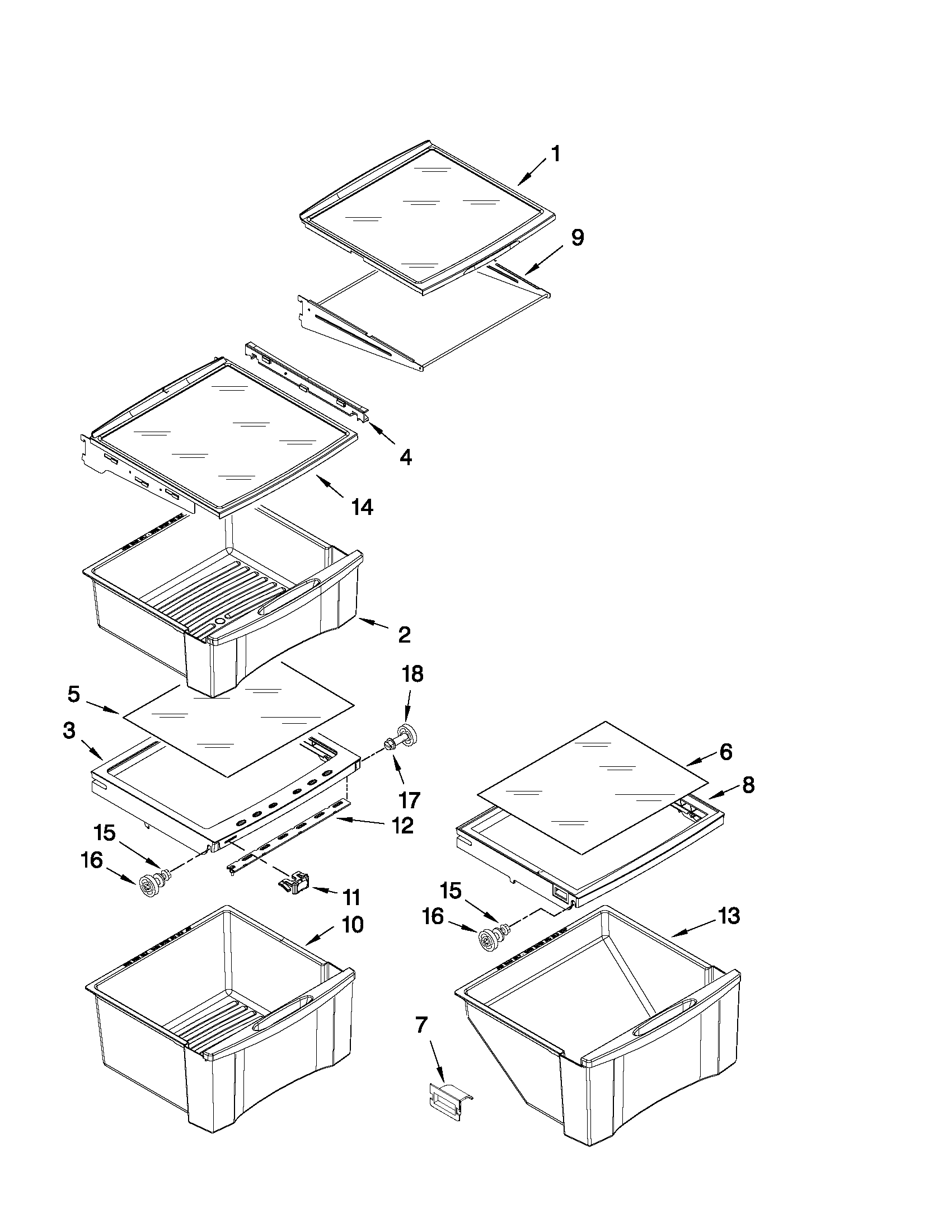 Whirlpool 6GD5SHGXSS08 refrigerator shelf parts diagram