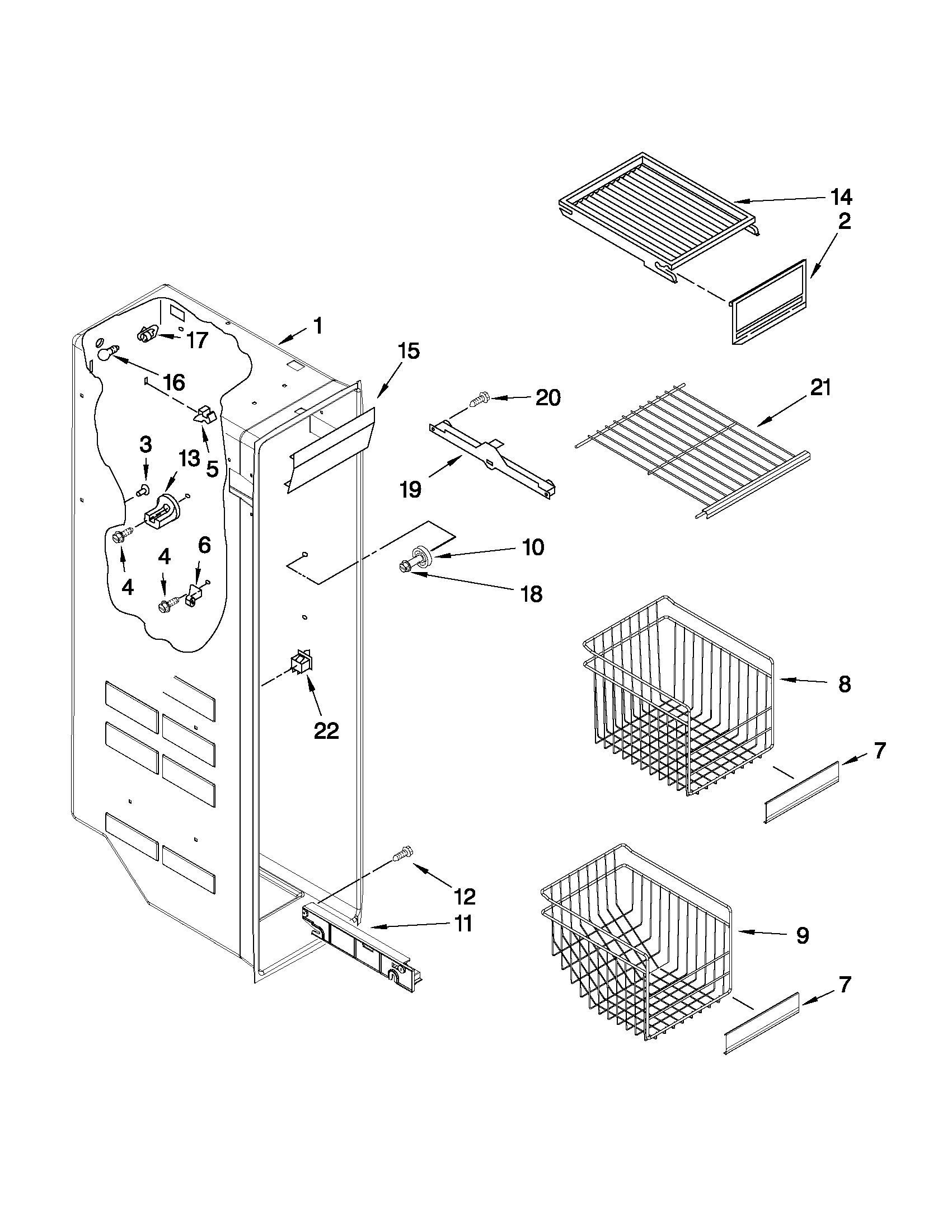 Whirlpool 6GD5SHGXSS08 freezer liner parts diagram