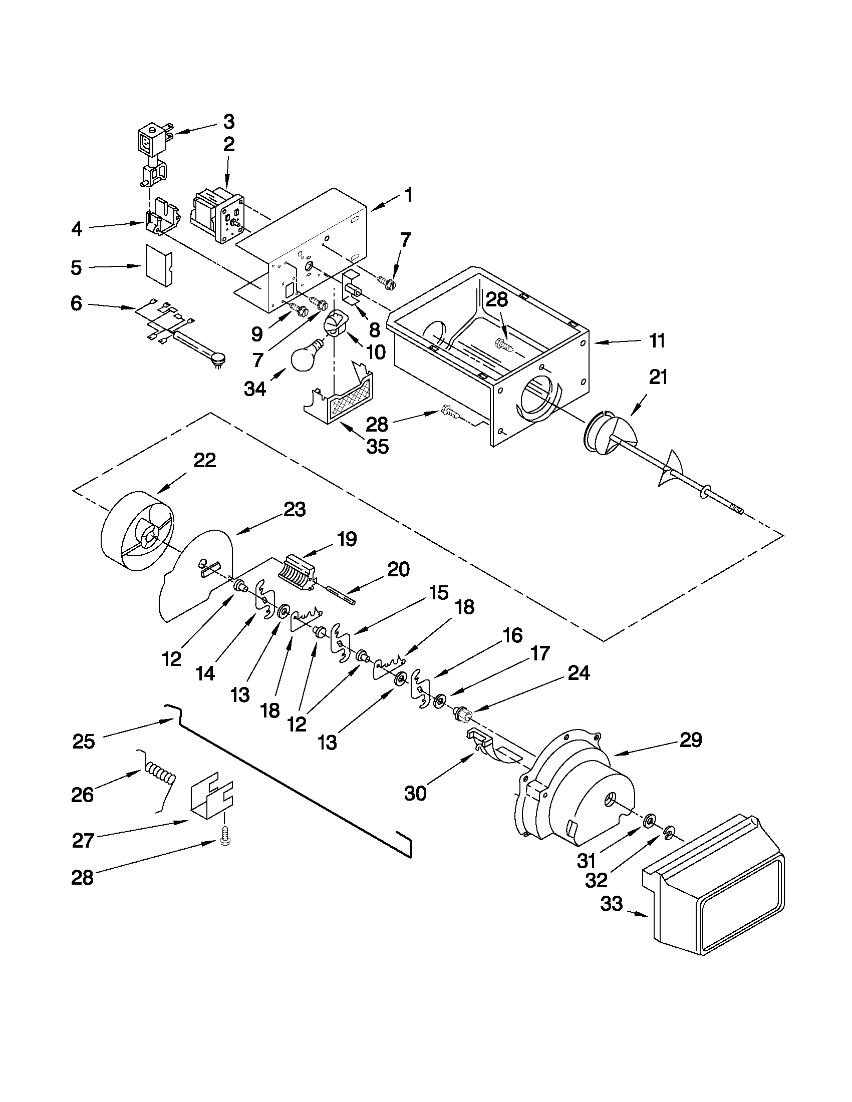 Whirlpool 6GD5SHGXSS08 motor and ice container parts diagram