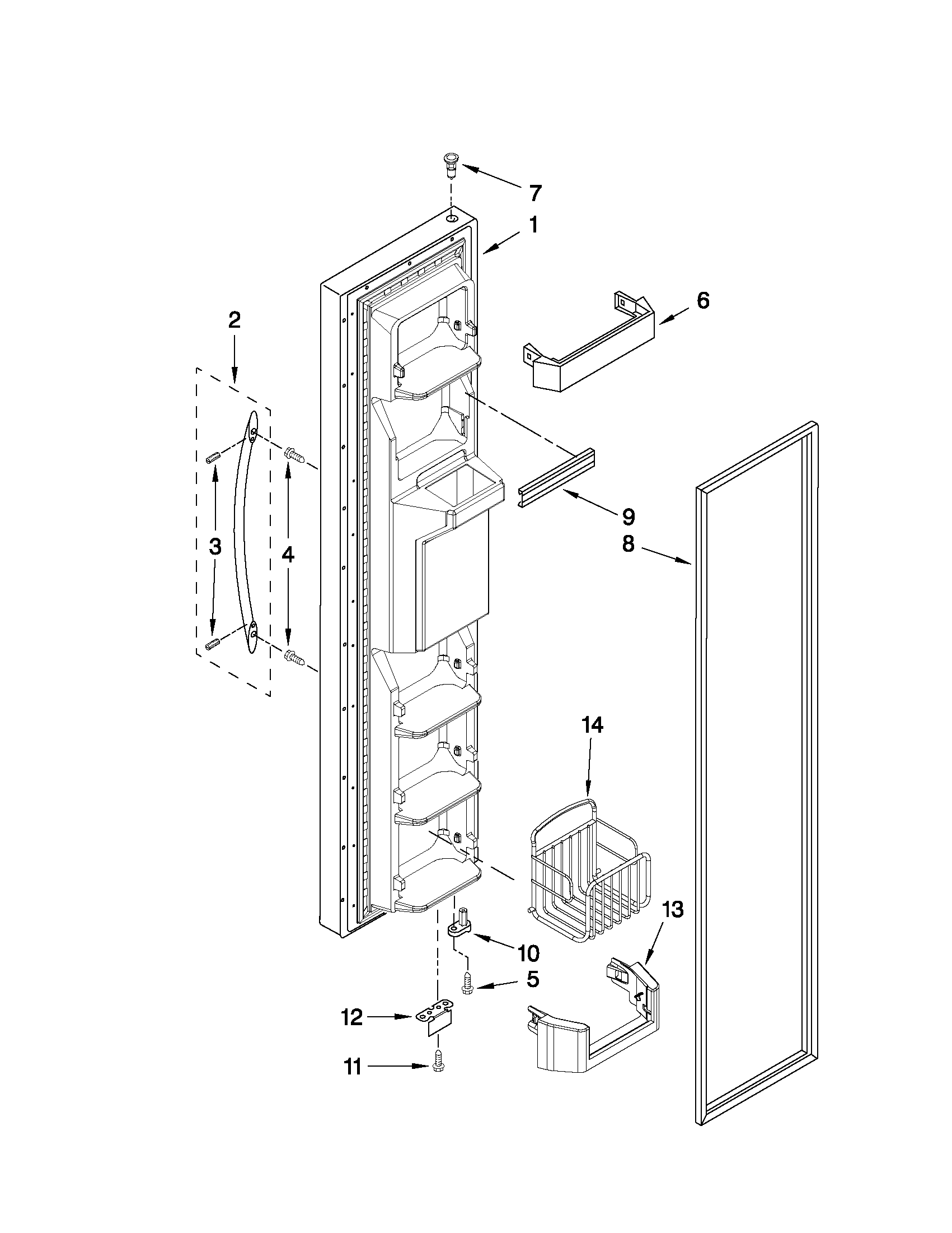 Whirlpool 6GD5SHGXSS08 freezer door parts diagram