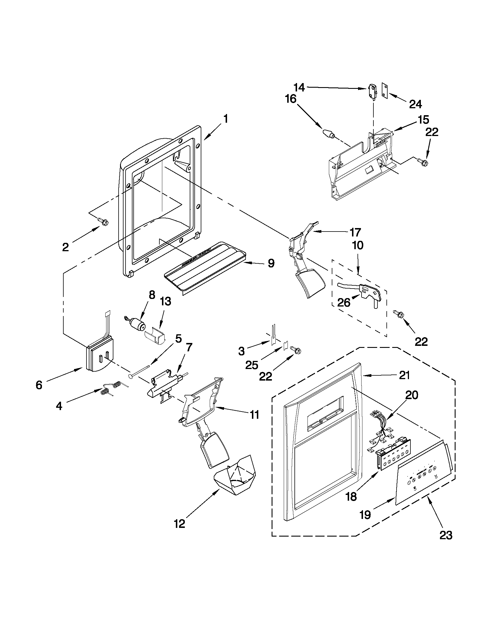 Whirlpool 6GD5SHGXSS09 dispenser front parts diagram