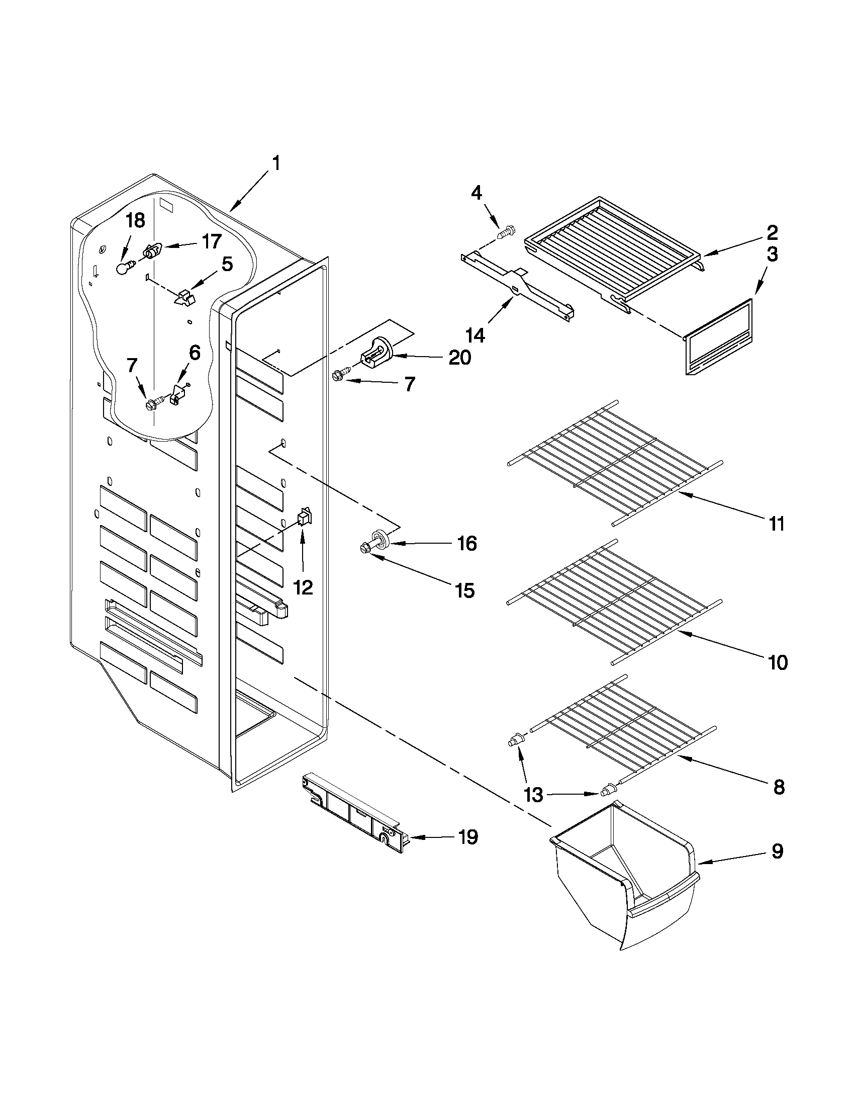 Whirlpool ED5GVEXVD07 freezer liner parts diagram