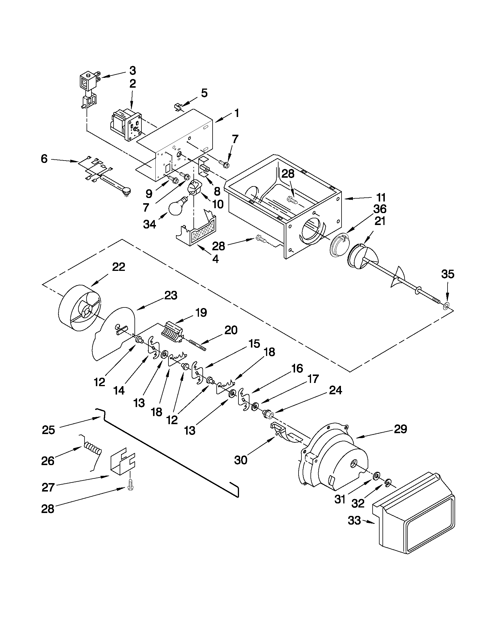 Whirlpool ED5GVEXVD07 motor and ice container parts diagram