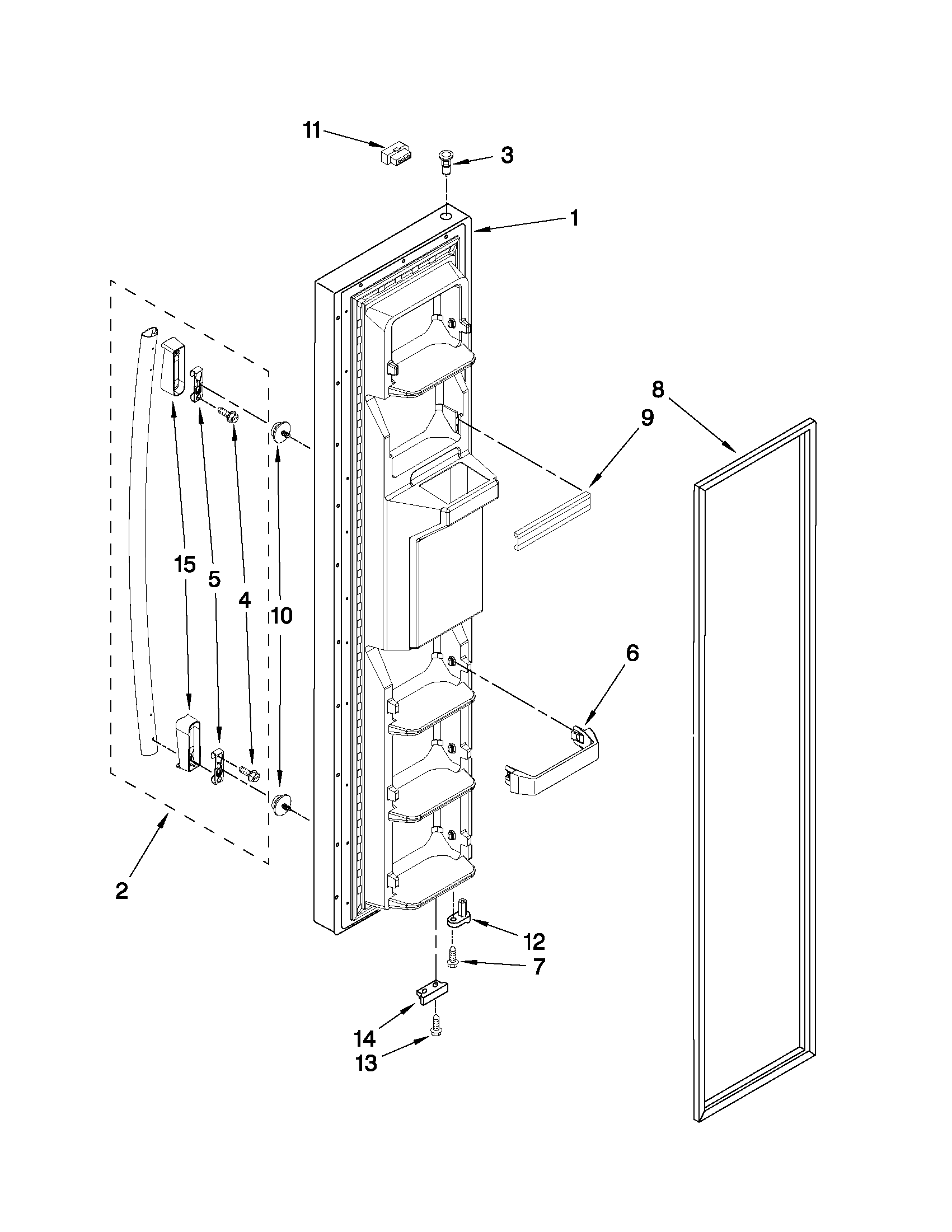 Whirlpool ED5GVEXVD07 freezer door parts diagram