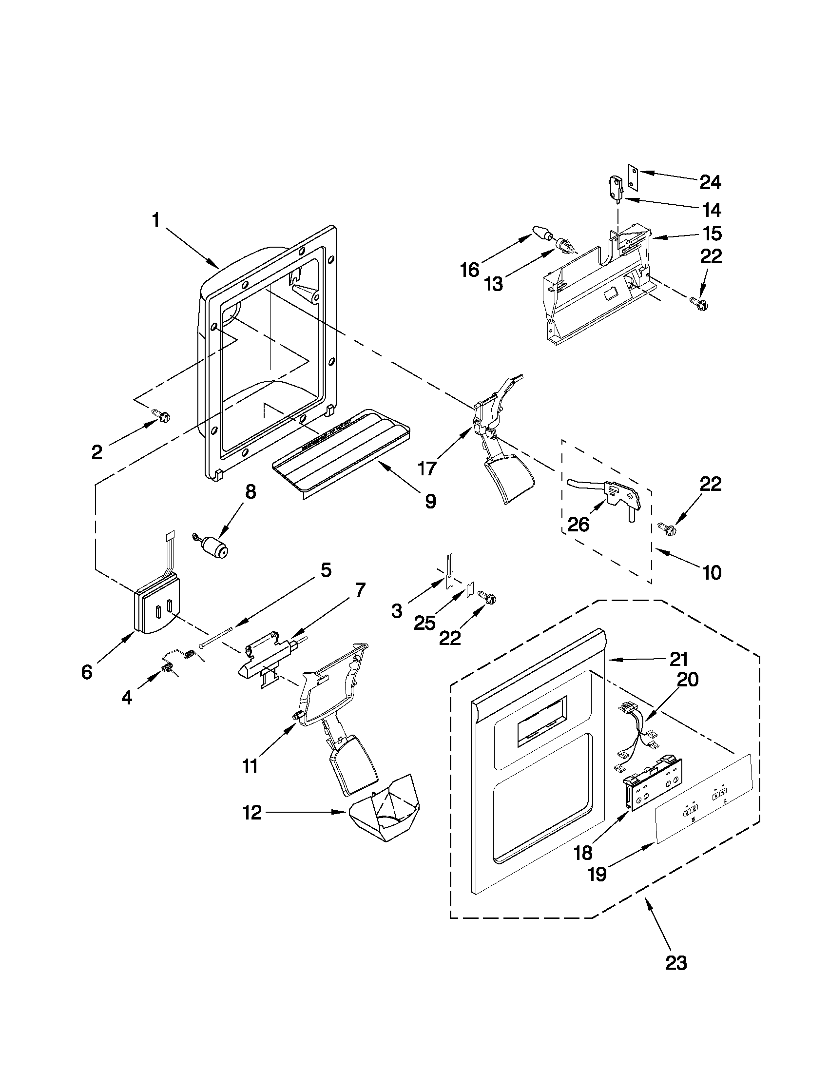 Whirlpool ED5GVEXVD07 dispenser front parts diagram