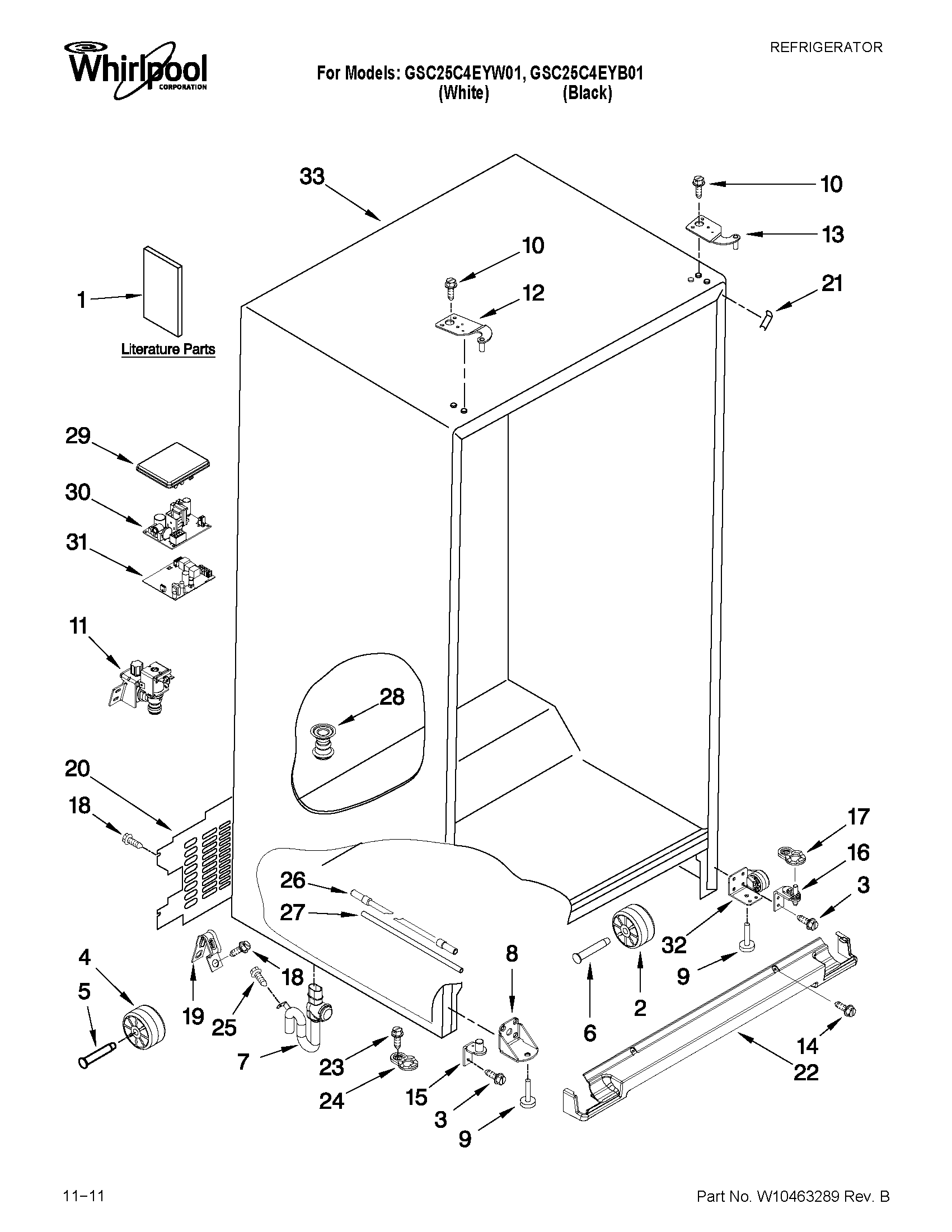 Whirlpool GSC25C4EYW01 cabinet parts diagram