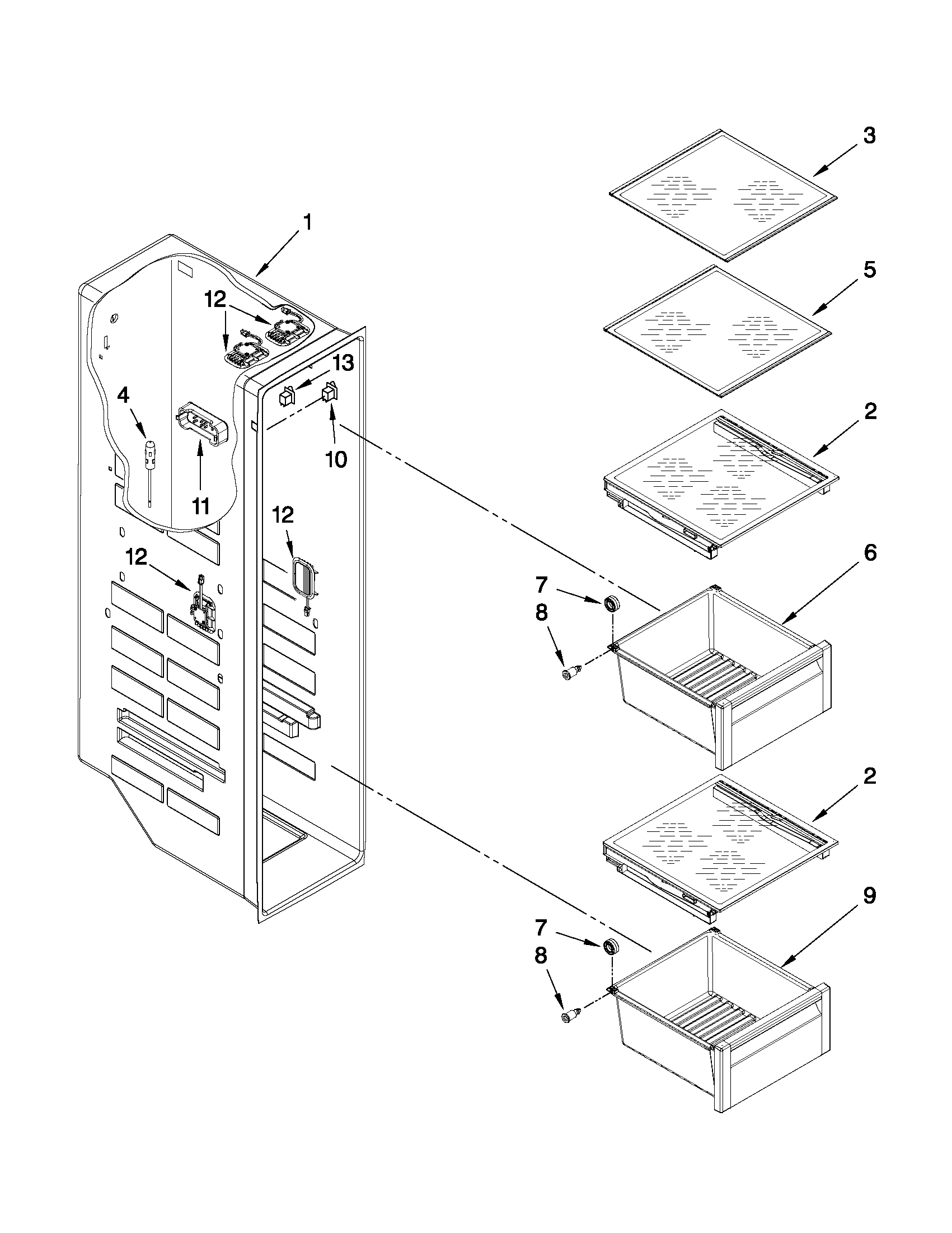 Whirlpool GSC25C4EYW01 freezer liner parts diagram