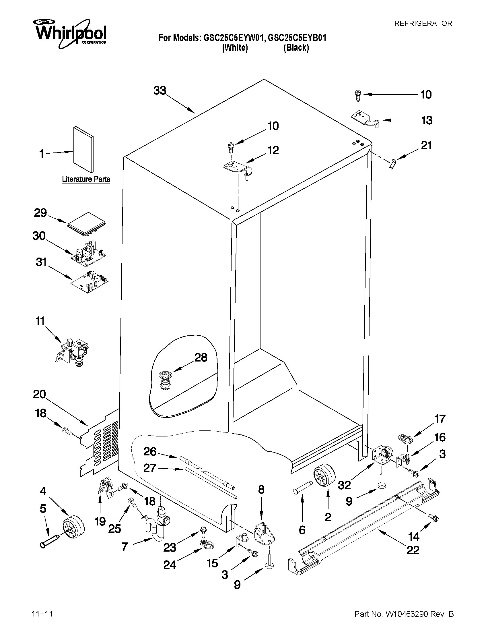 Whirlpool GSC25C5EYB01 cabinet parts diagram
