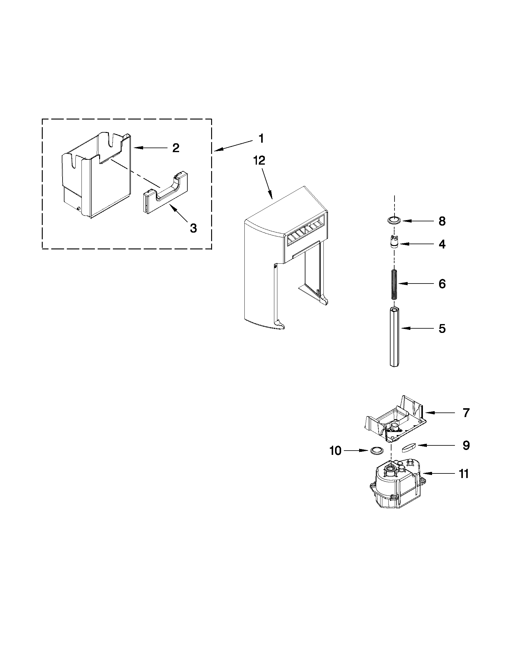 Whirlpool GSC25C5EYB01 motor and ice container parts diagram
