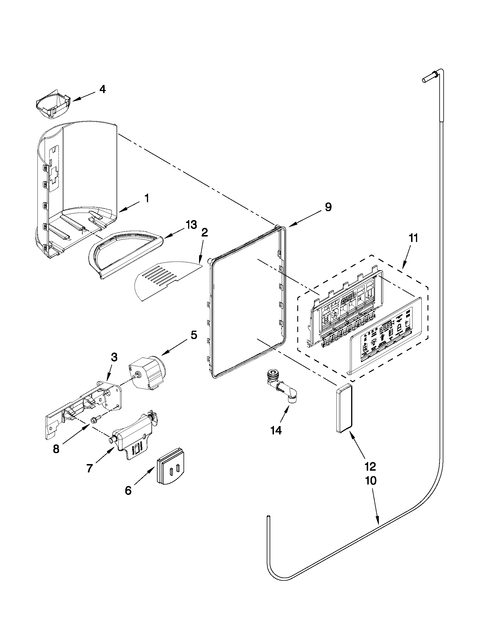 Whirlpool GSC25C5EYB01 dispenser front parts diagram