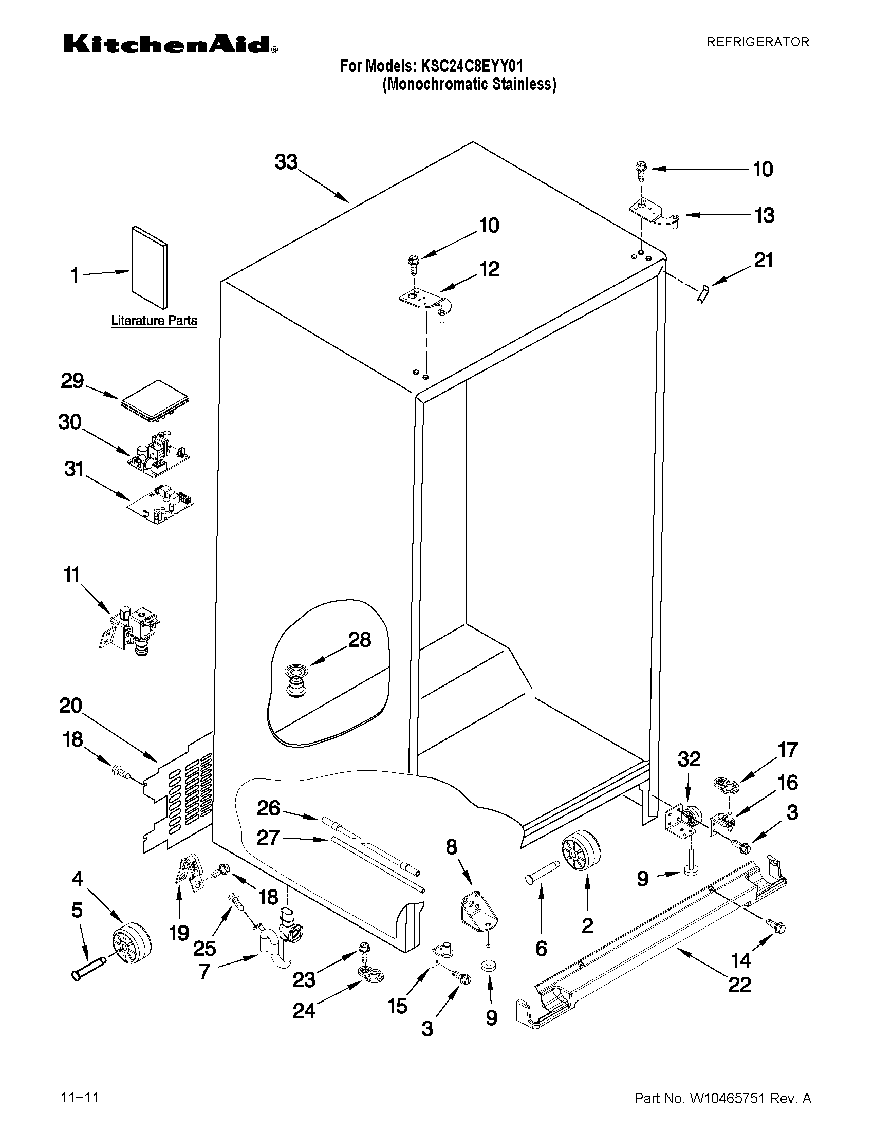 KitchenAid KSC24C8EYY01 cabinet parts diagram