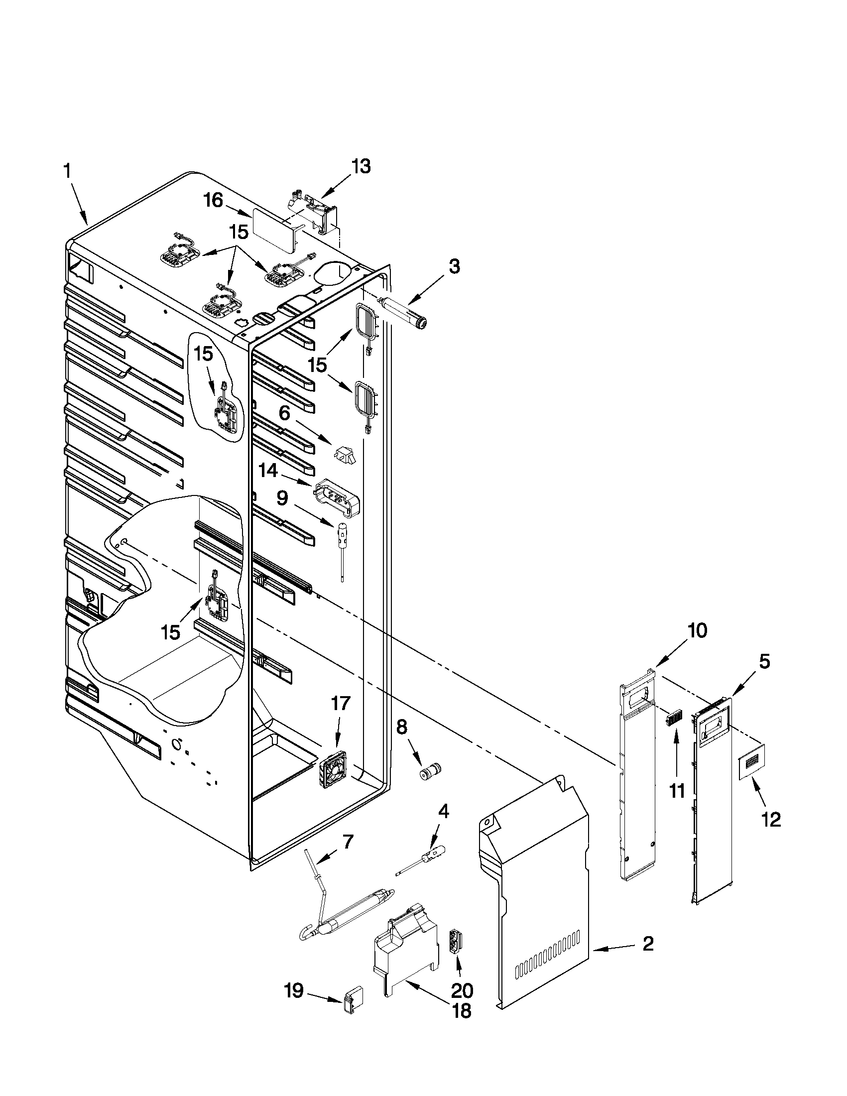 KitchenAid KSC24C8EYY01 refrigerator liner parts diagram