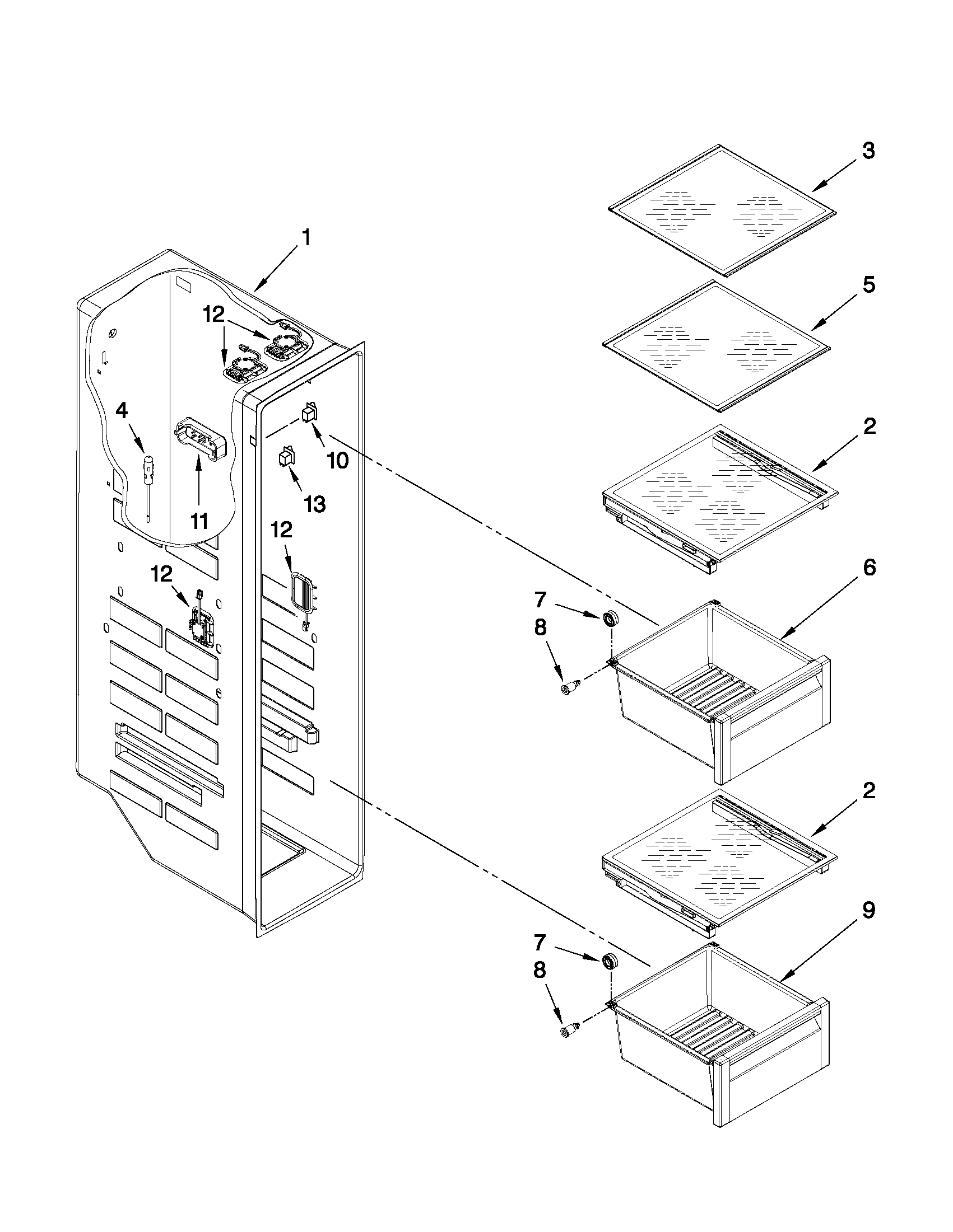 Whirlpool GSS26C5XXY03 freezer liner parts diagram