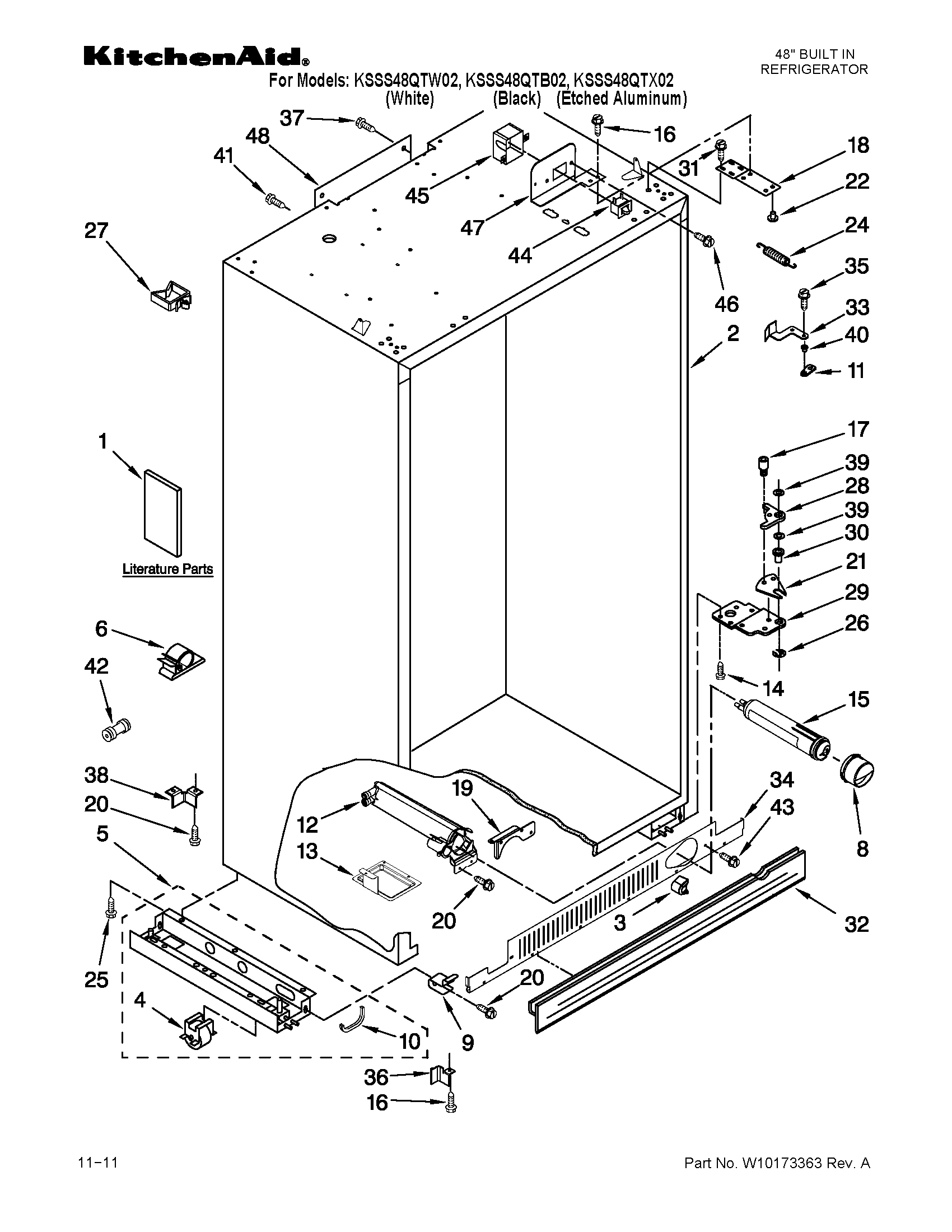 KitchenAid KSSS48QTB02 cabinet parts diagram