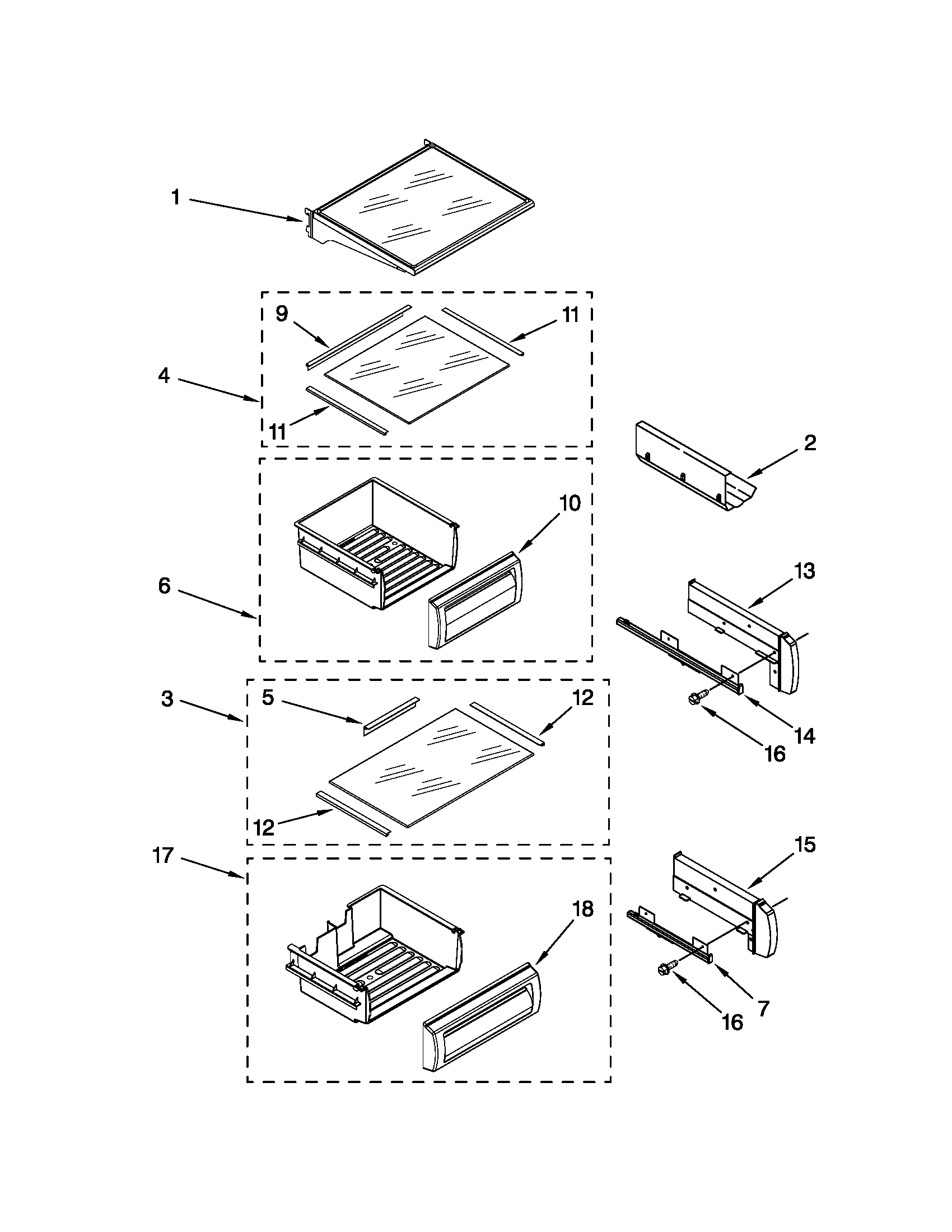 KitchenAid KSSS48QTB02 refrigerator shelf parts diagram