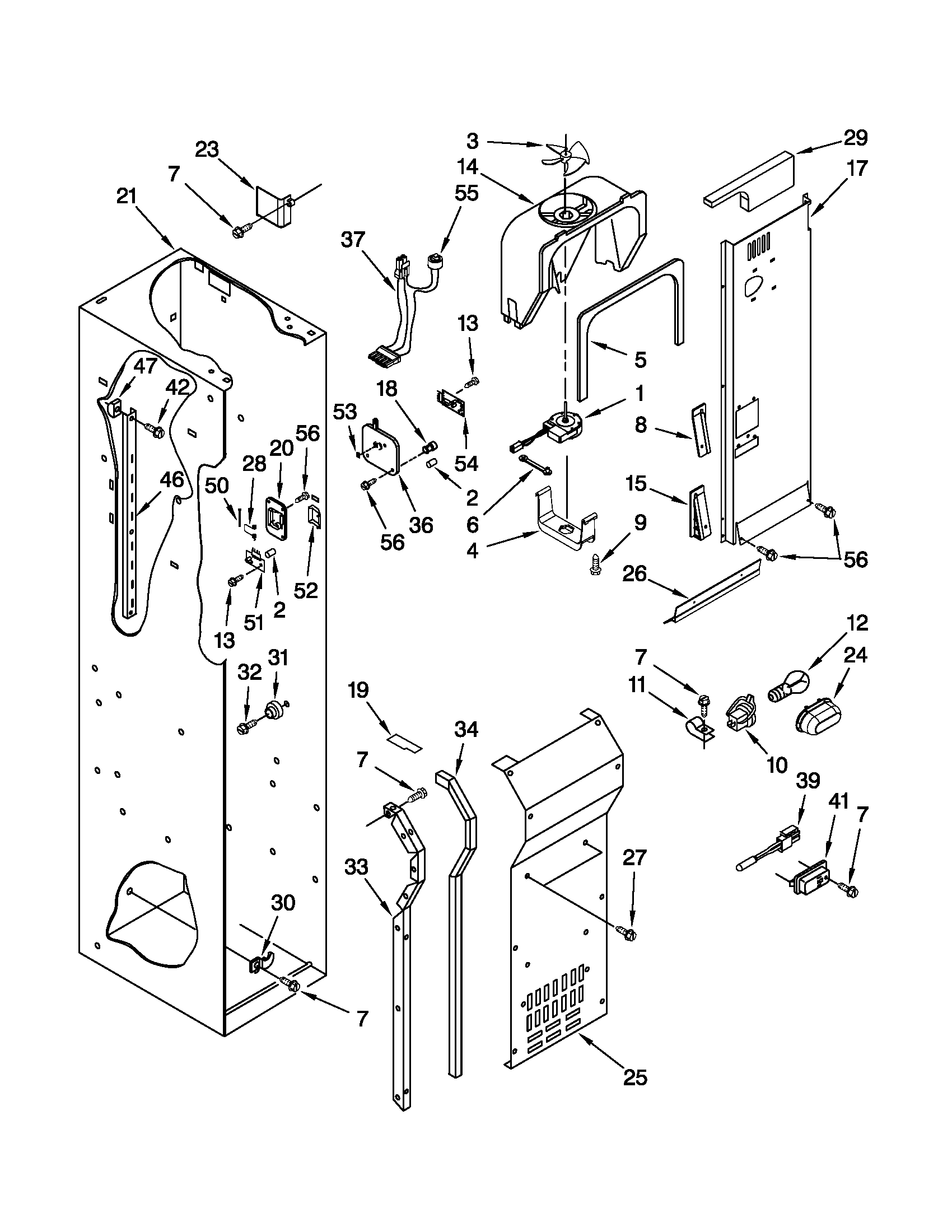 KitchenAid KSSS48QTB02 freezer liner and air flow parts diagram