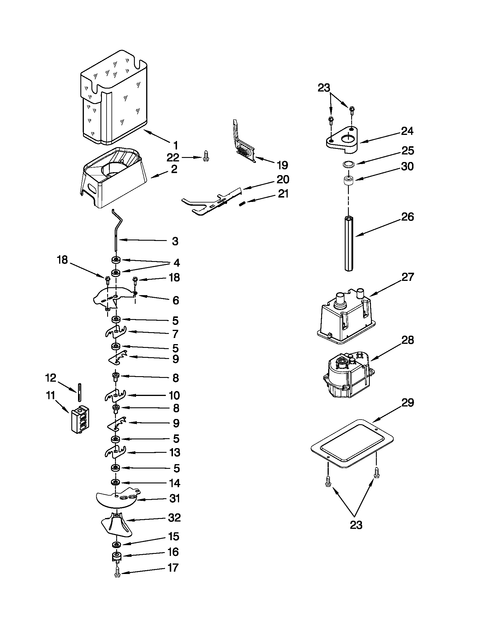 KitchenAid KSSS48QTB02 motor and ice container parts diagram