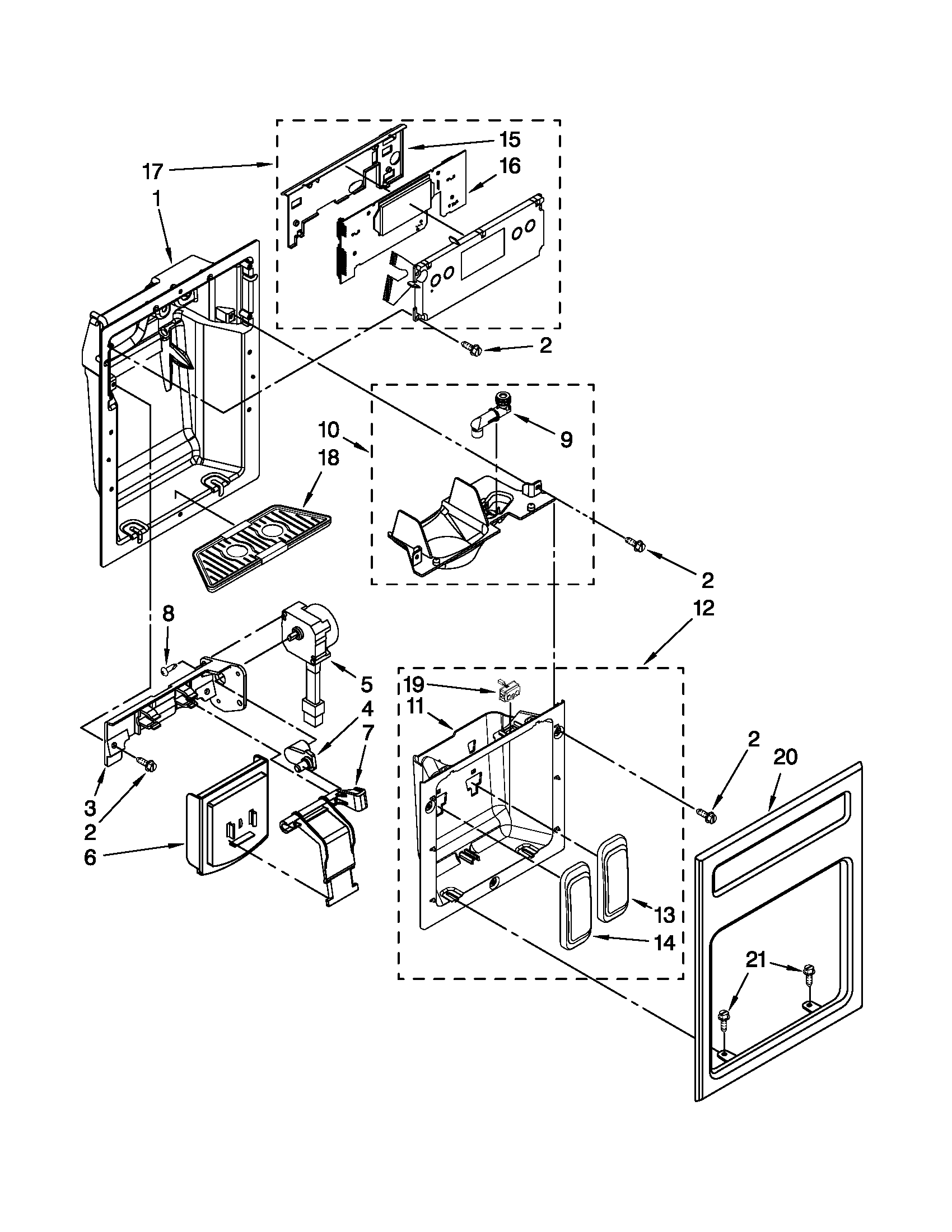 KitchenAid KSSS48QTB02 dispenser front parts diagram