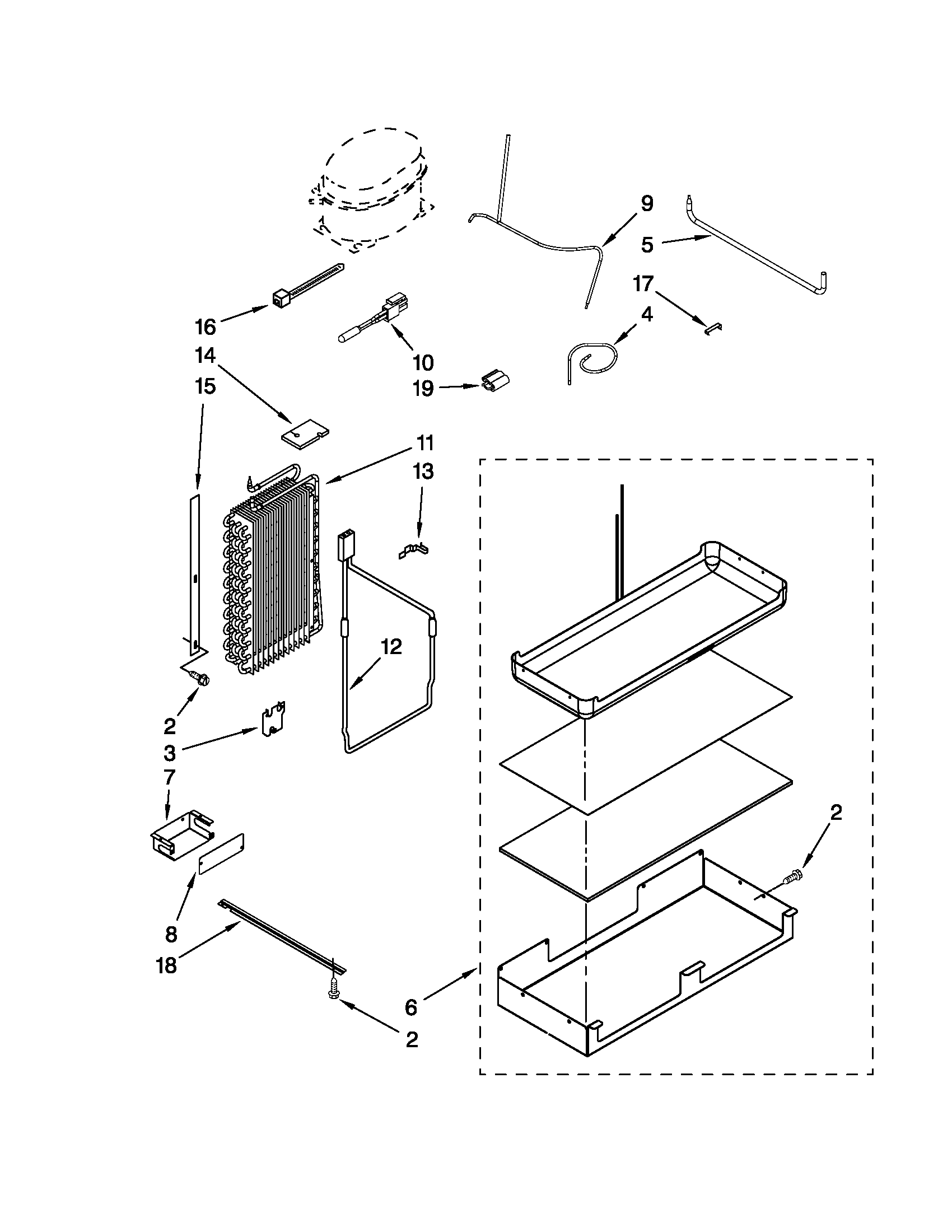 KitchenAid KSSS48QTB02 lower unit and tube parts diagram