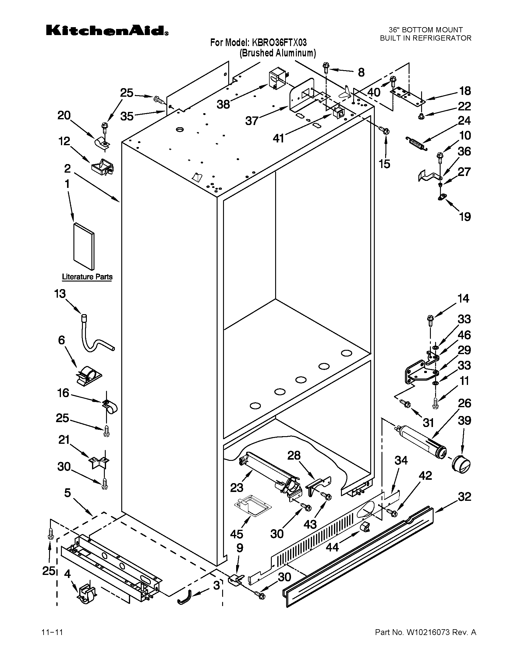 KitchenAid KBRO36FTX03 cabinet parts diagram