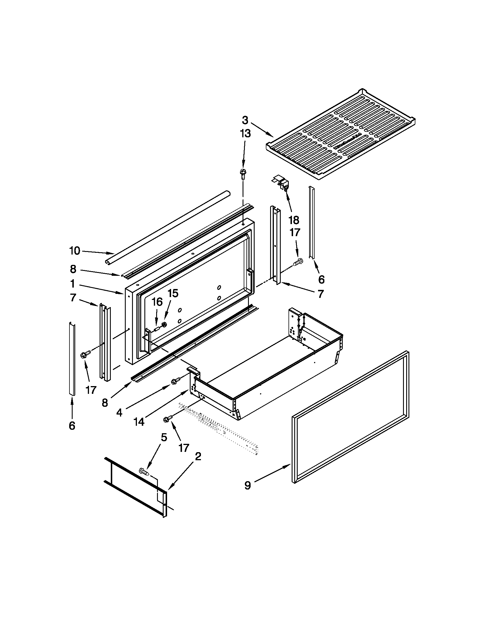 KitchenAid KBRO36FTX03 freezer door and basket parts diagram