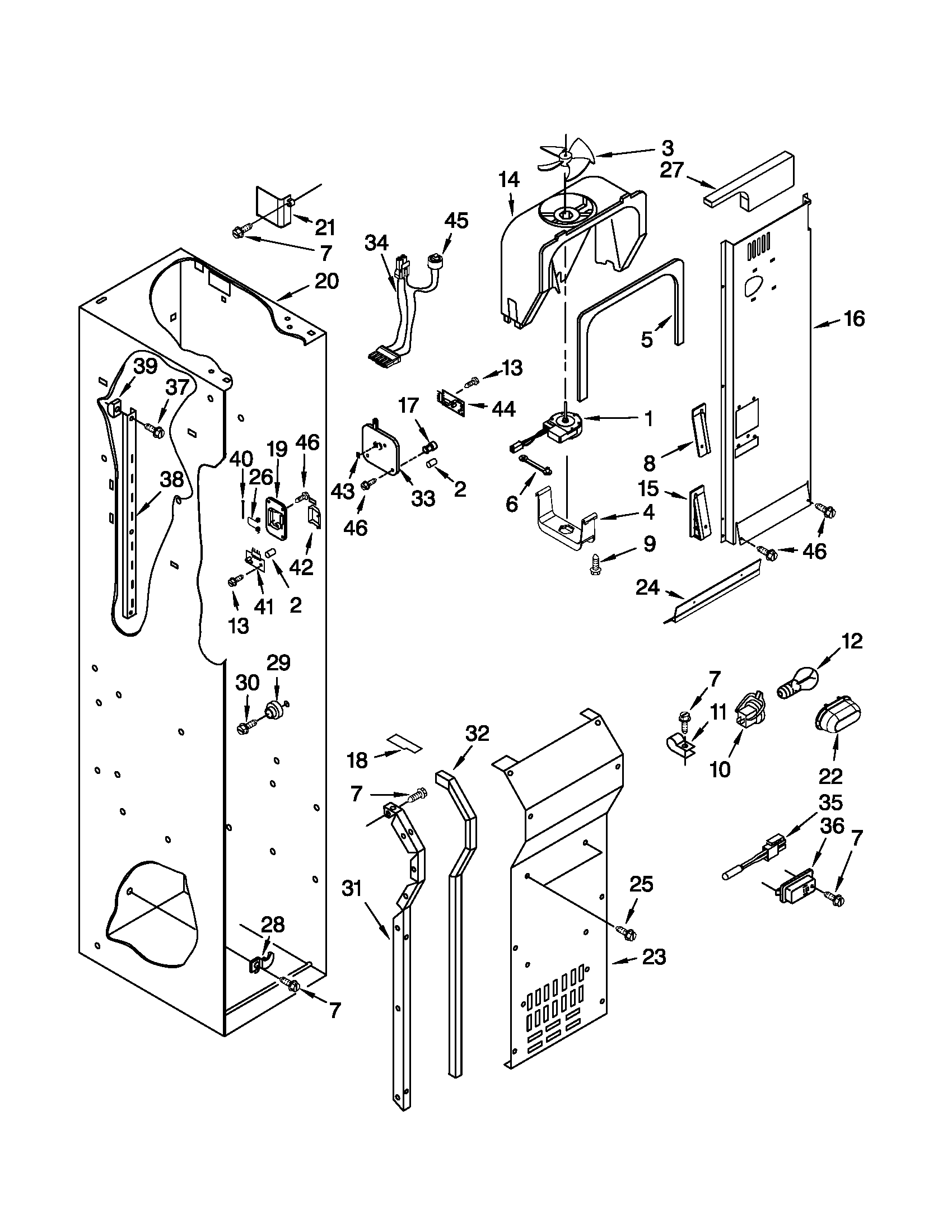 KitchenAid KSSC42QVS01 freezer liner and air flow parts diagram