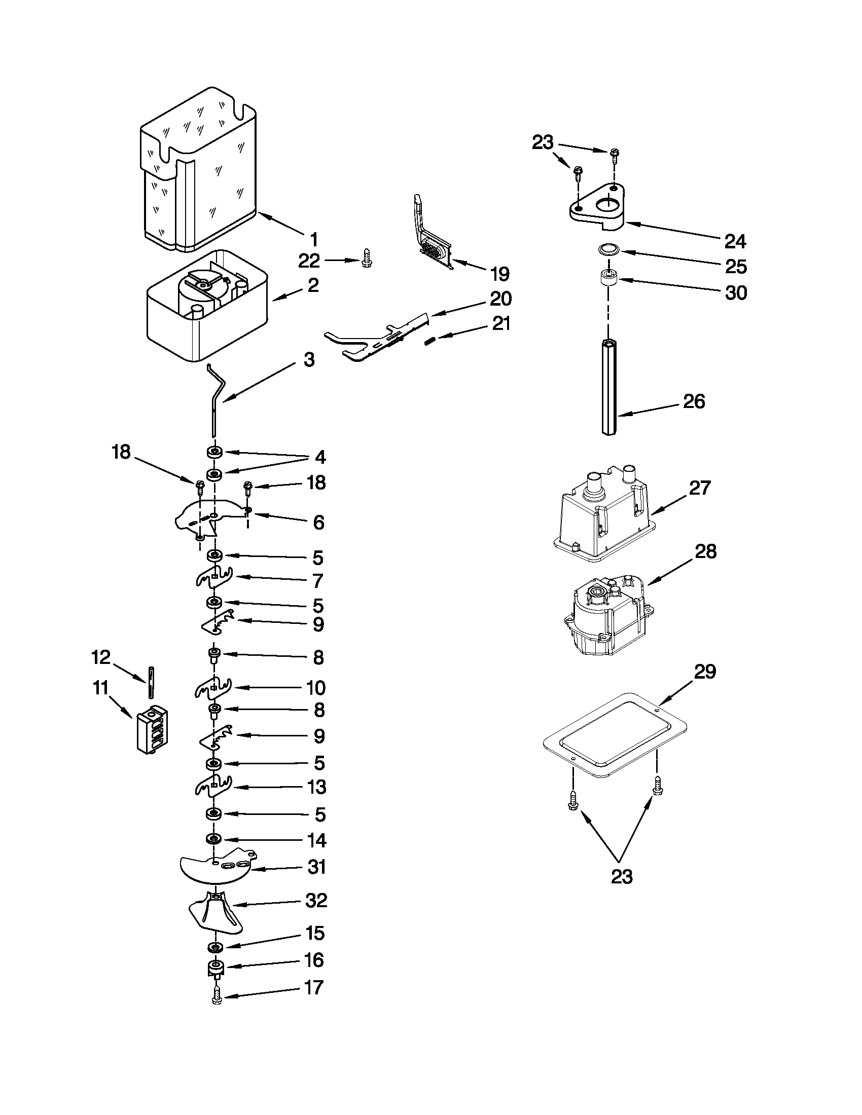 KitchenAid KSSC42QVS01 motor and ice container parts diagram