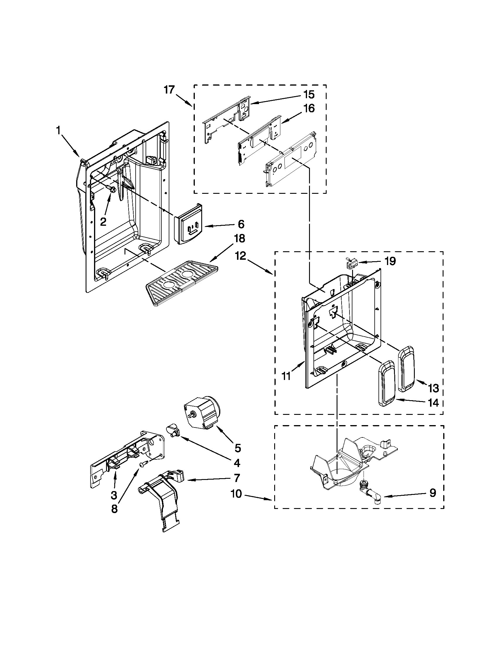 KitchenAid KSSC42QVS01 dispenser front parts diagram