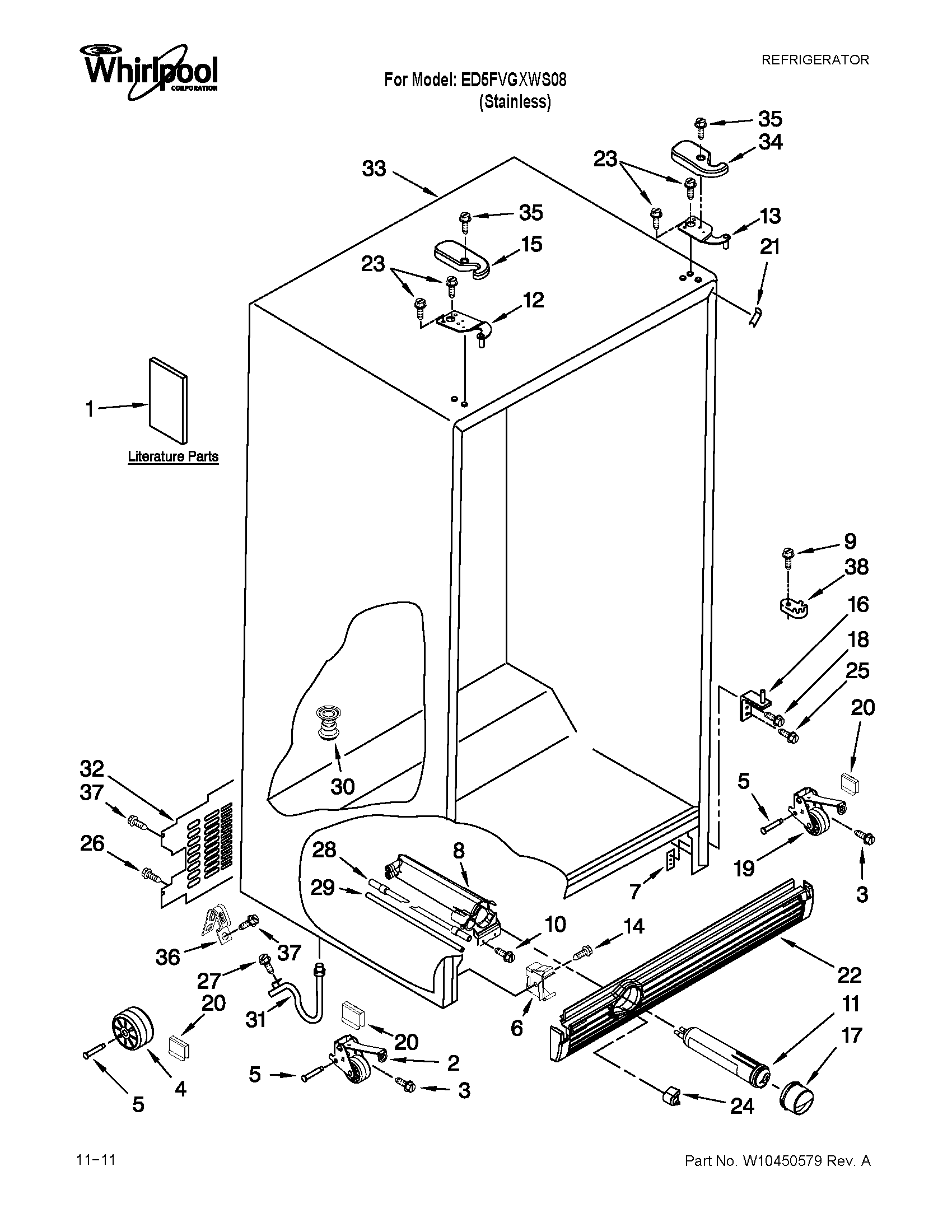 Whirlpool ED5FVGXWS08 cabinet parts diagram