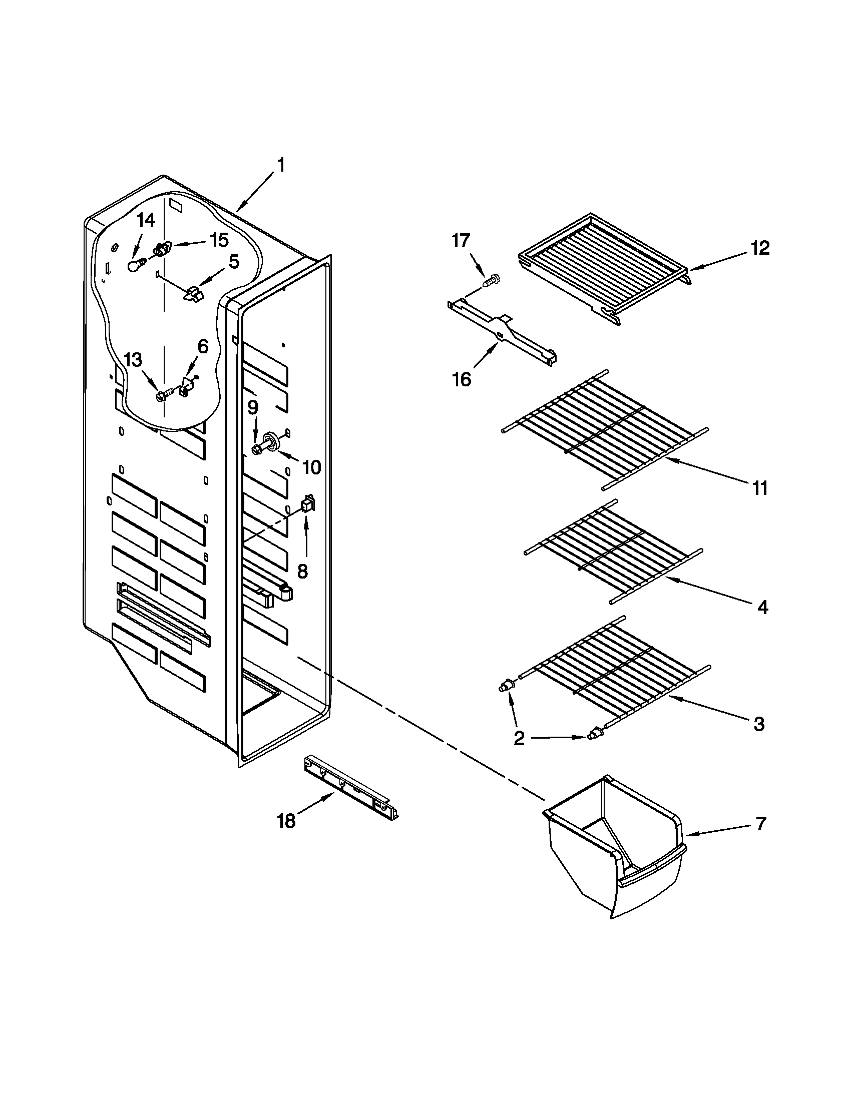 Whirlpool ED5FVGXWS08 freezer liner parts diagram