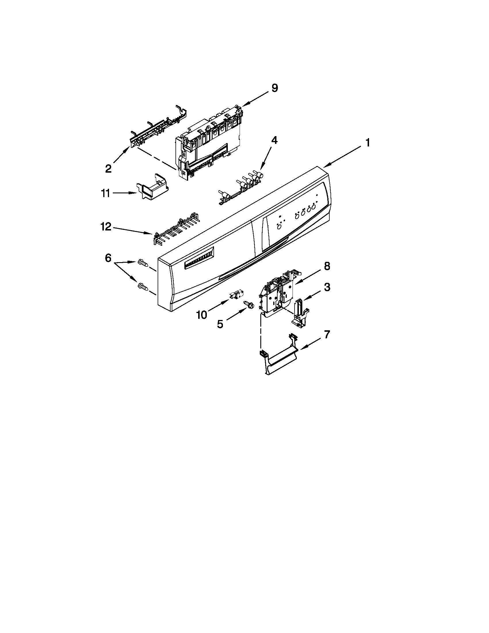 Whirlpool DU1010XTXD5 control panel and latch parts diagram