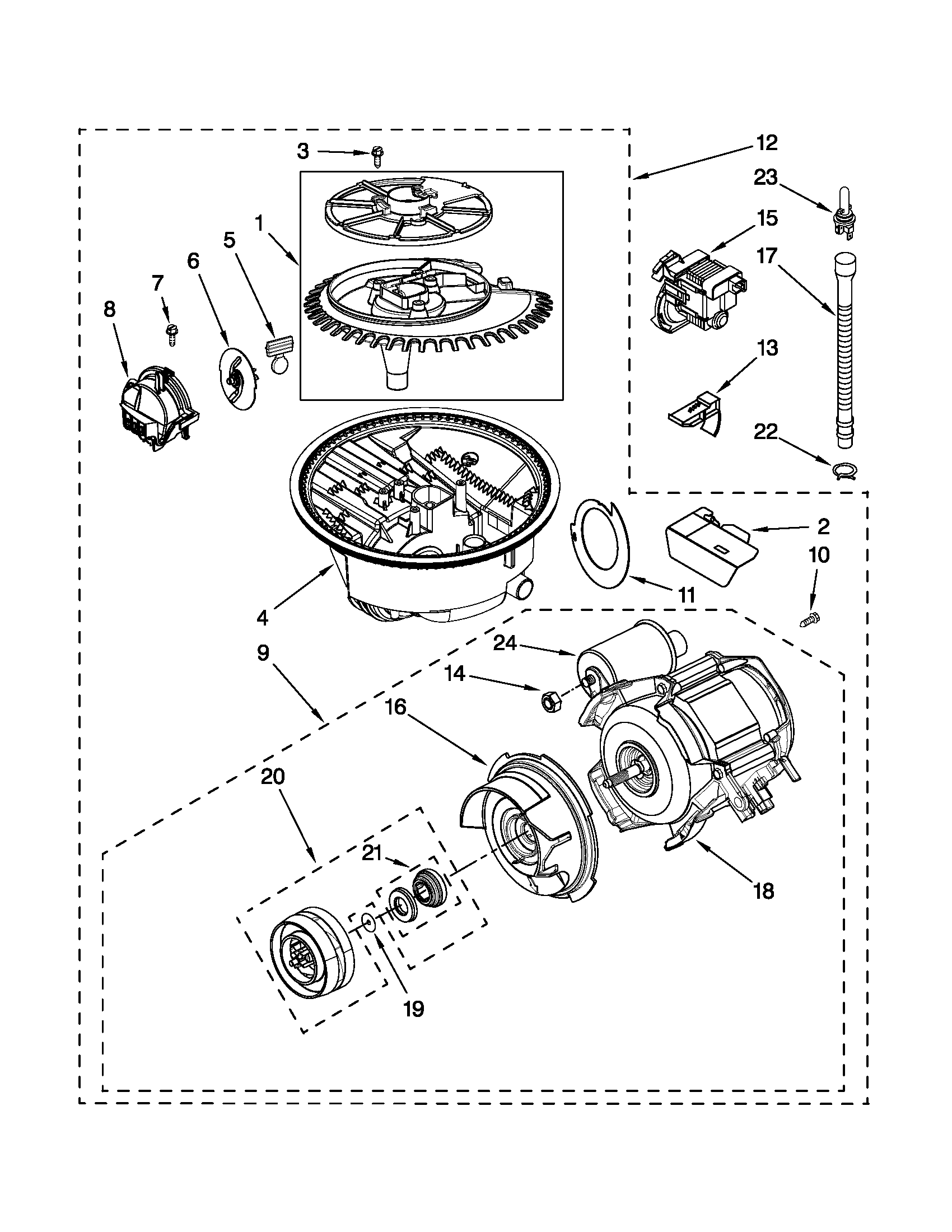 Whirlpool DU1010XTXD5 pump and motor parts diagram