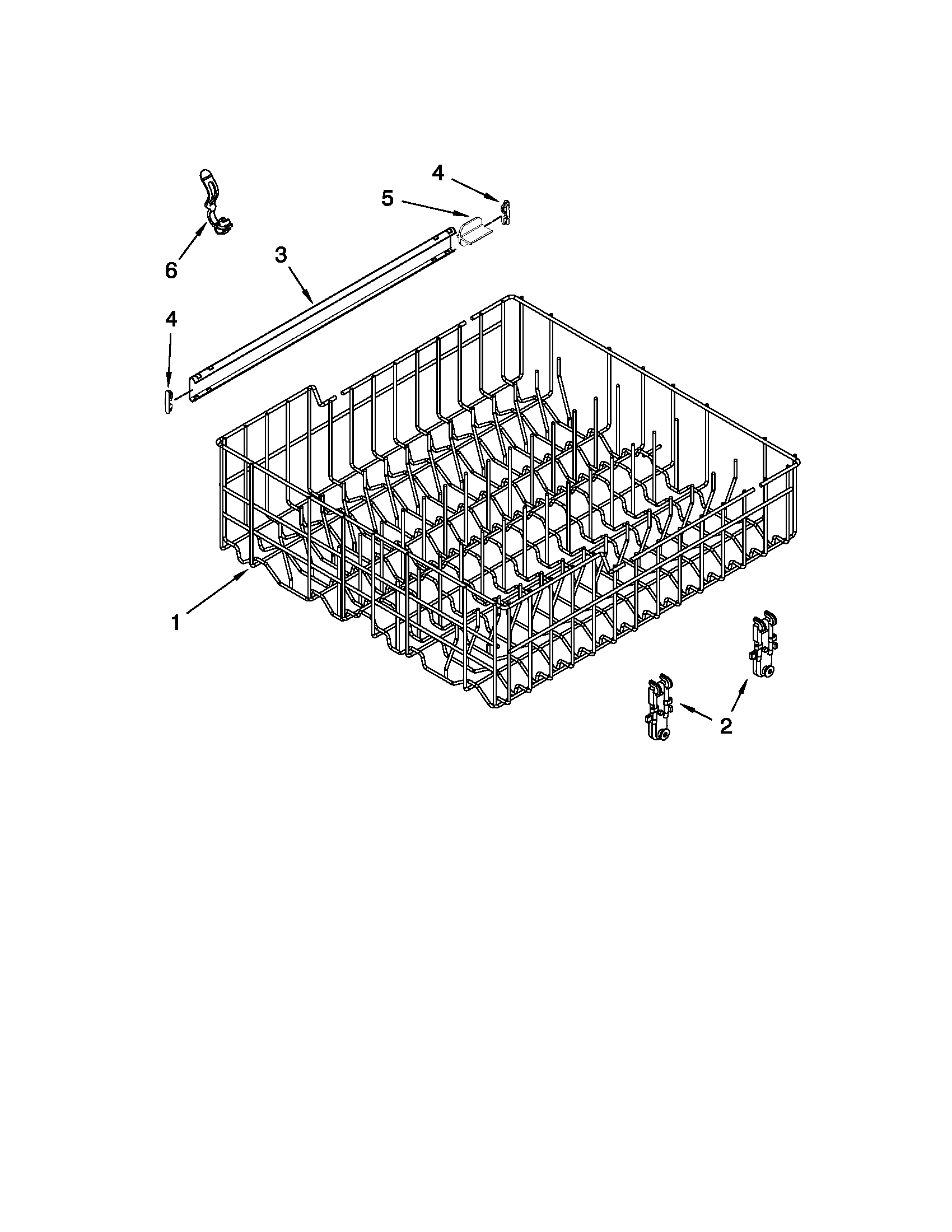 Whirlpool DU1010XTXD5 upper rack and track parts diagram