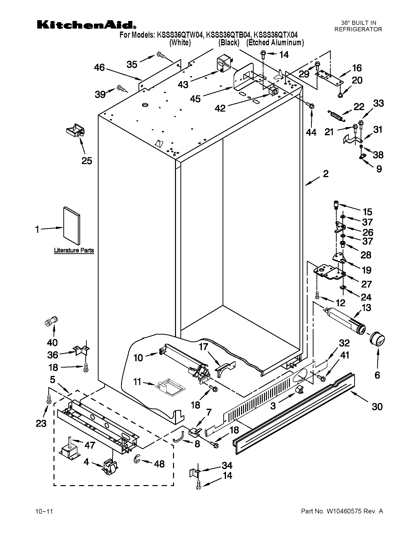 KitchenAid KSSS36QTX04 cabinet parts diagram