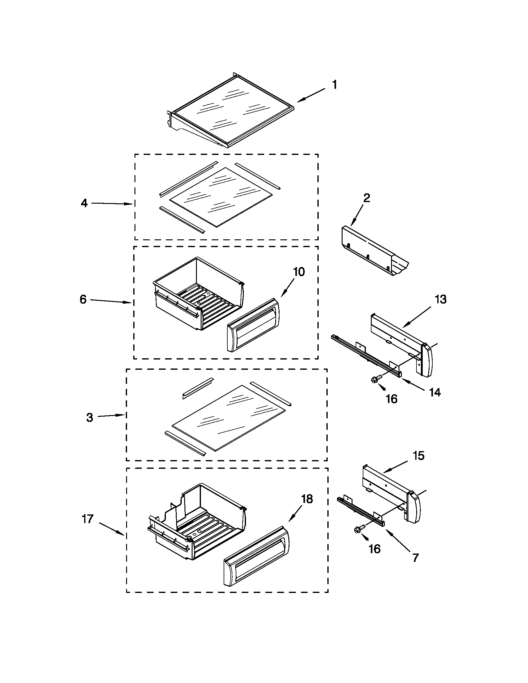 KitchenAid KSSS36QTX04 refrigerator shelf parts diagram