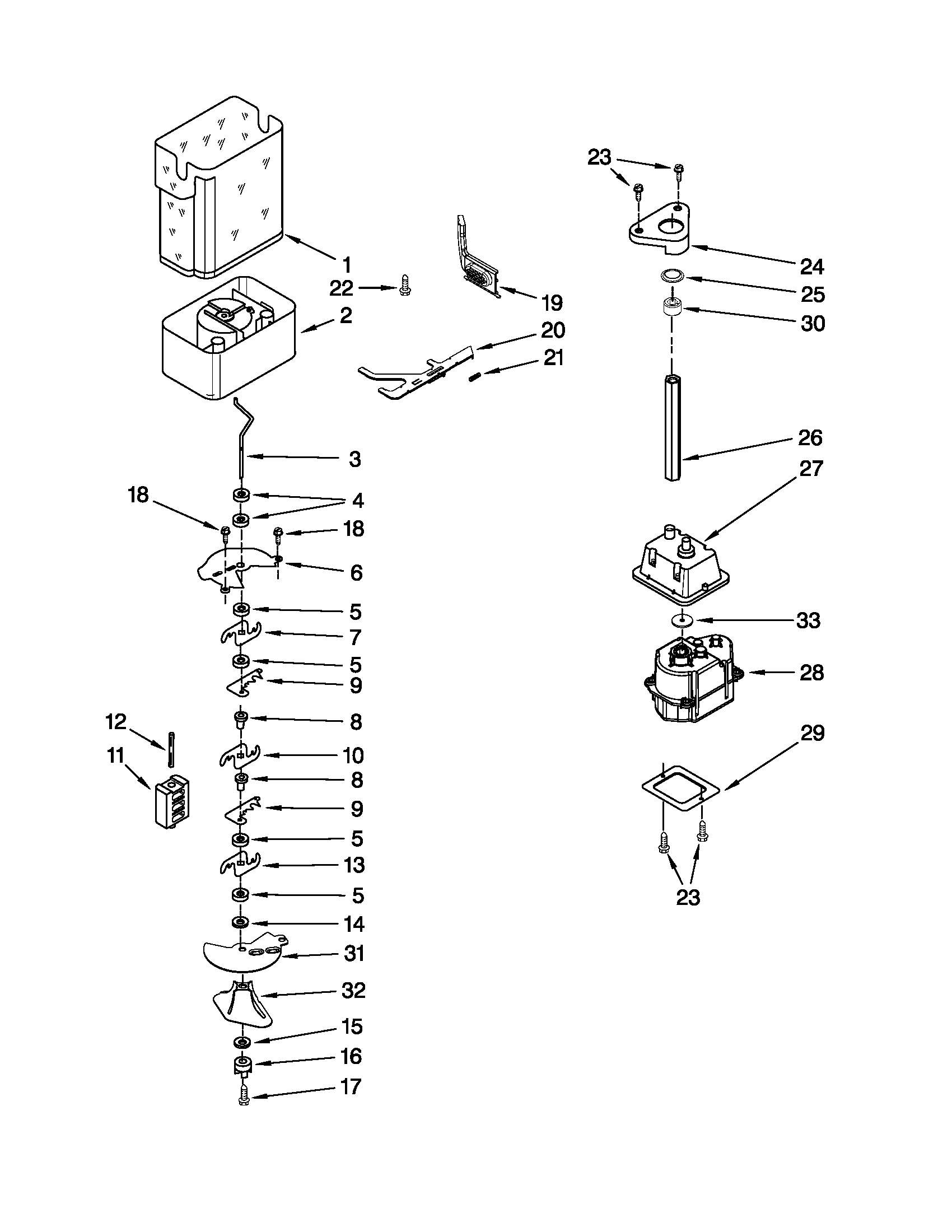 KitchenAid KSSS36QTX04 motor and ice container parts diagram