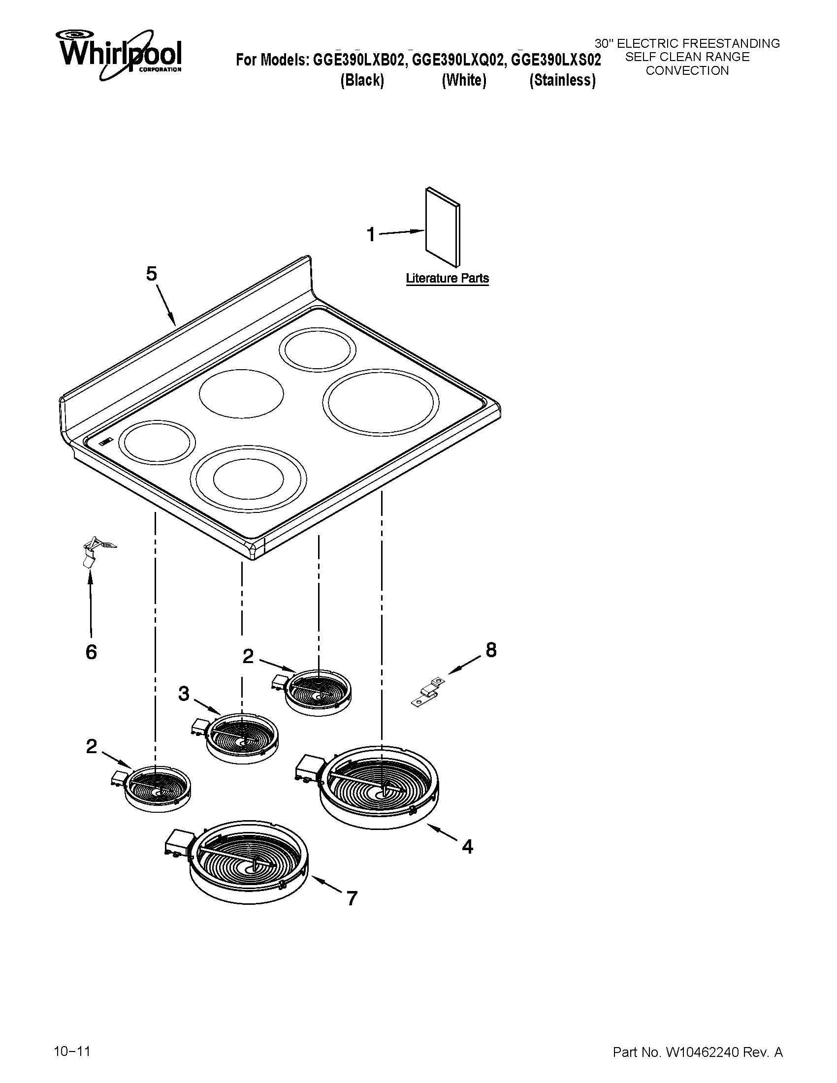 Whirlpool GGE390LXS02 cooktop parts diagram
