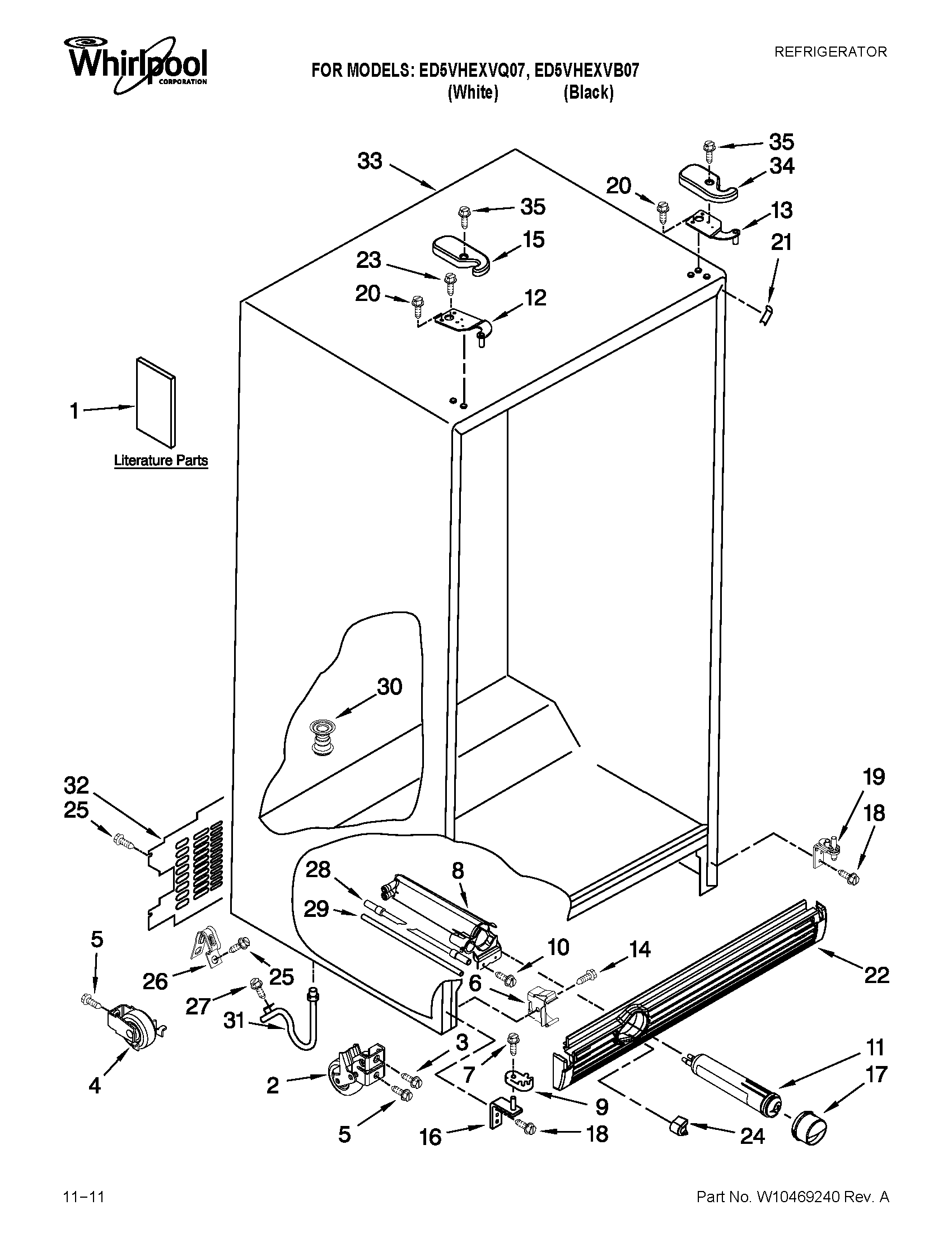 Whirlpool ED5VHEXVQ07 cabinet parts diagram