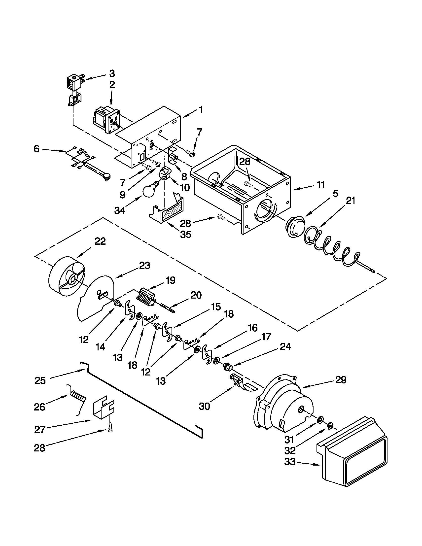 Whirlpool ED5VHEXVQ07 motor and ice container parts diagram