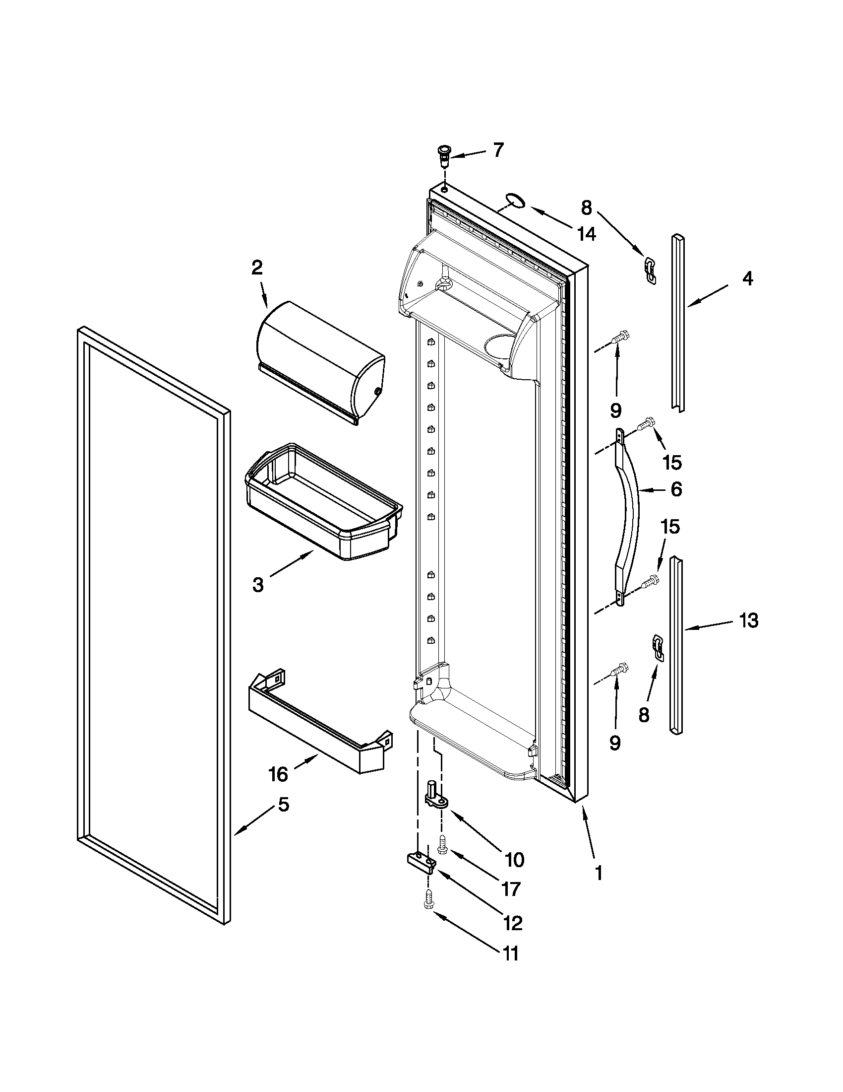 Whirlpool ED5VHEXVQ07 refrigerator door parts diagram