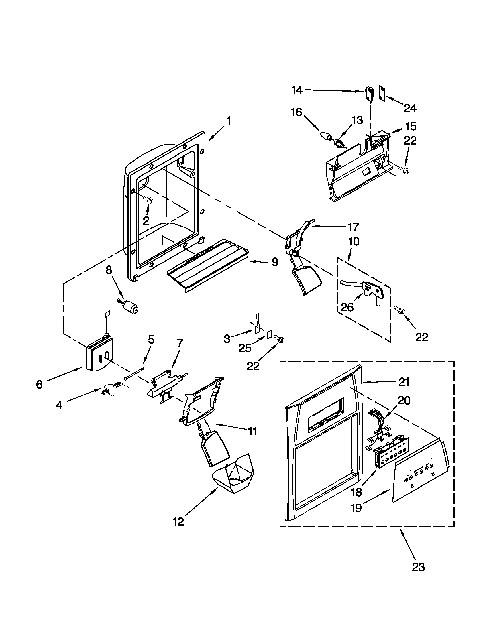 Whirlpool ED5VHEXVQ07 dispenser front parts diagram