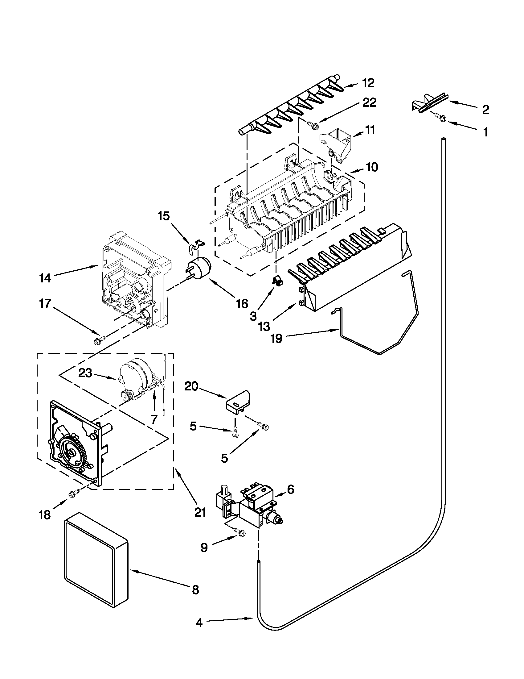 Whirlpool ED5VHEXVQ07 icemaker parts diagram