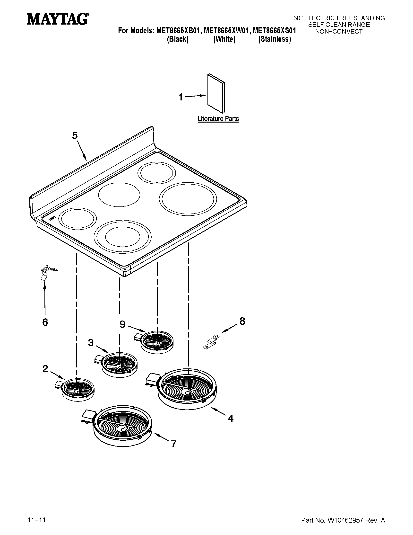 Maytag MET8665XB01 cooktop parts diagram