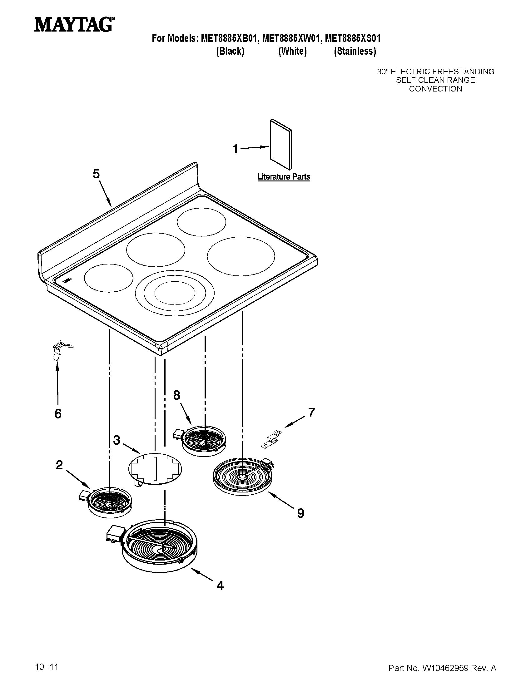 Maytag MET8885XB01 cooktop parts diagram