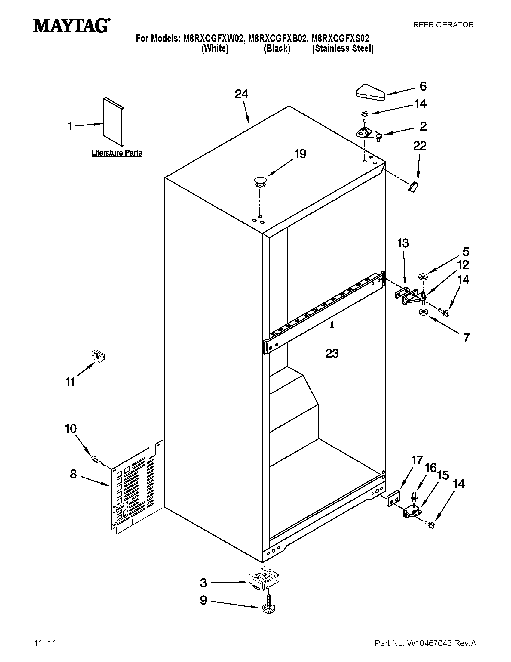 Maytag M8RXCGFXW02 cabinet parts diagram