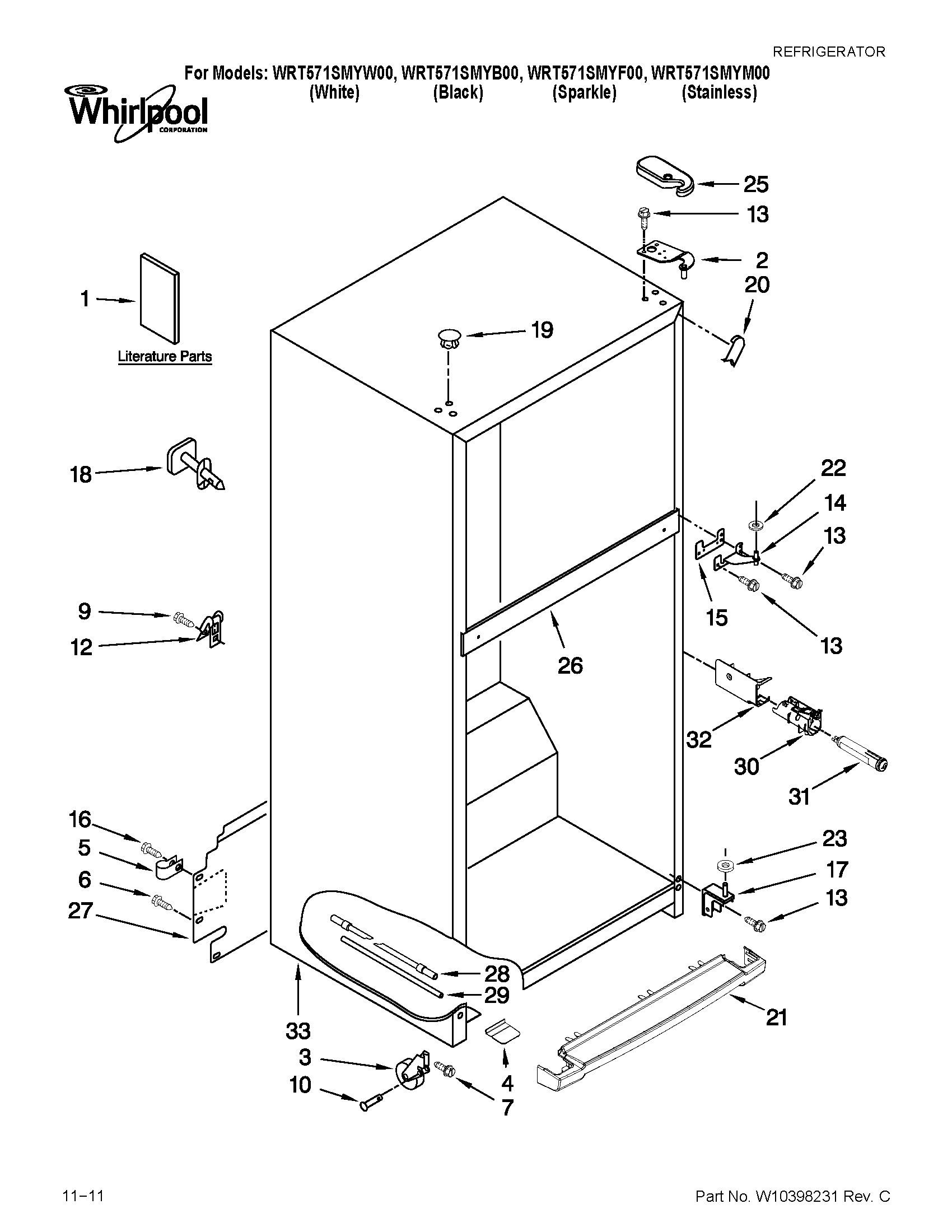 Whirlpool WRT571SMYW00 cabinet parts diagram