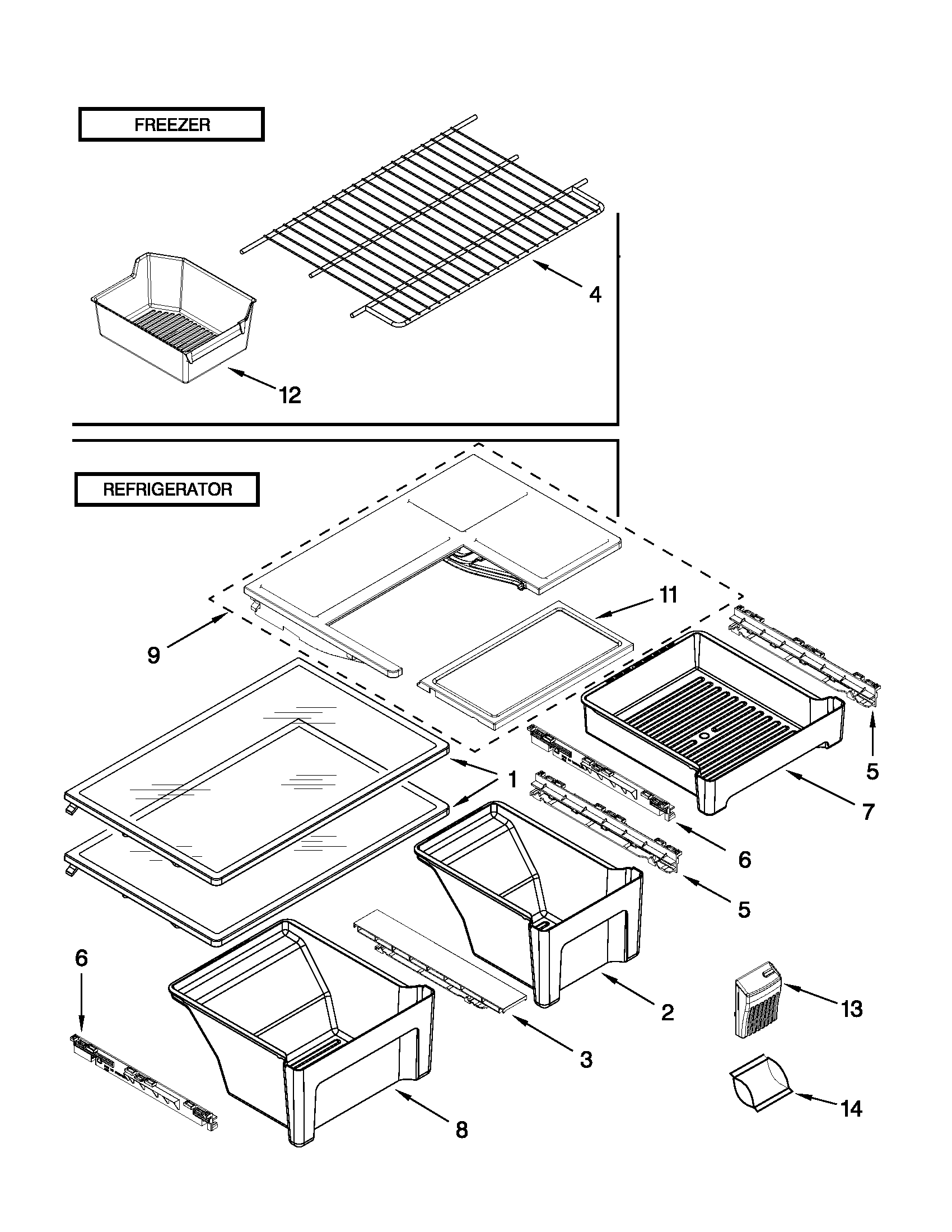 Whirlpool WRT571SMYW00 shelf parts diagram